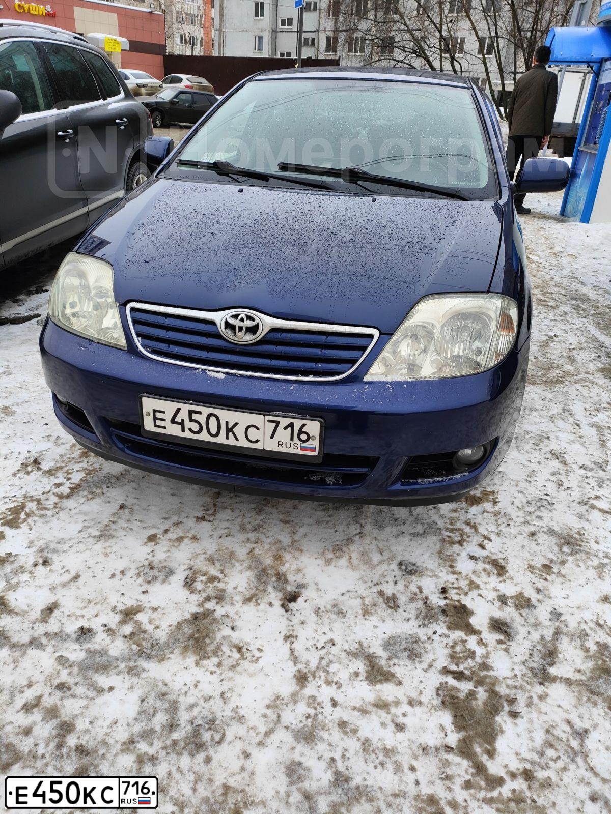 Фото автомобиля TOYOTA COROLLA, 2004 — госномер Е450ОК716. Цвет: СИНИЙ ТЕМНЫЙ