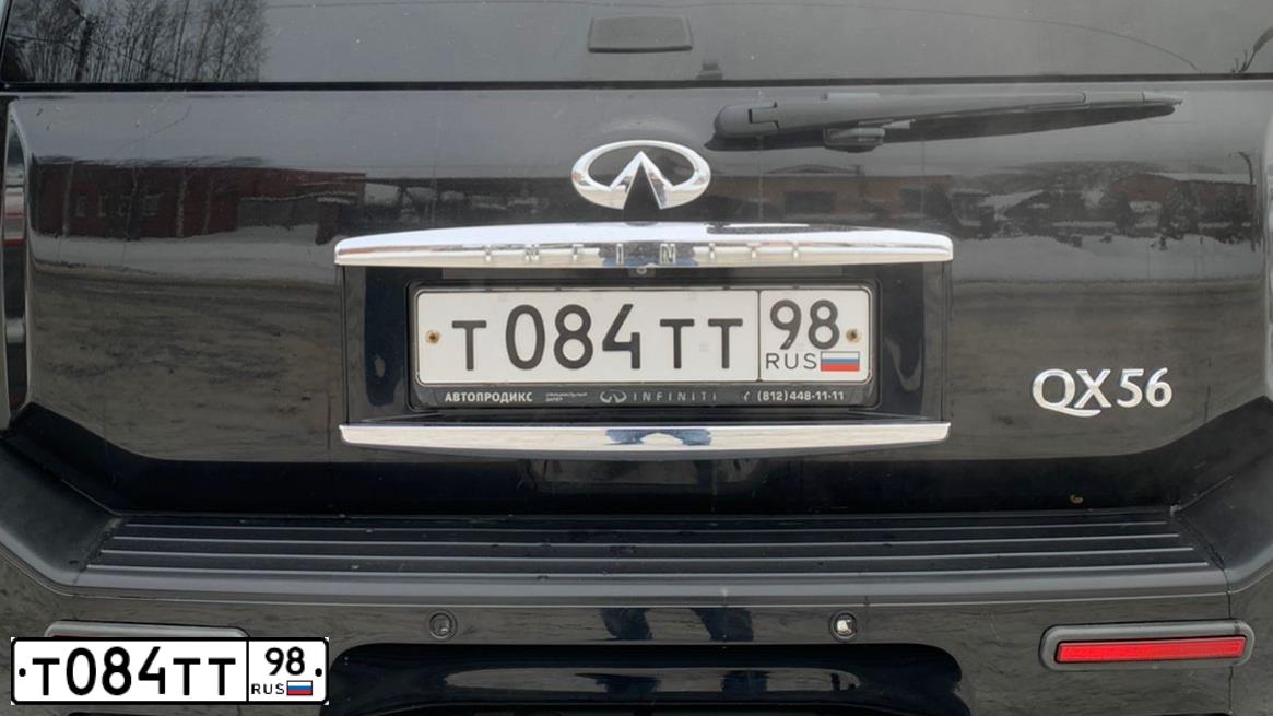 Фото автомобиля INFINITI QX80 /QX56/, 2008 — госномер Т084ТТ98. Цвет: ЧЕРНЫЙ