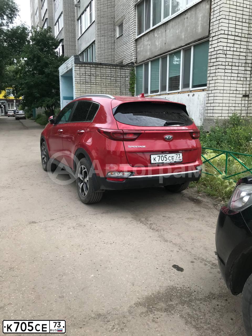 Фото автомобиля KIA SPORTAGE, 2019 — госномер К705СЕ73. Цвет: КРАСНЫЙ