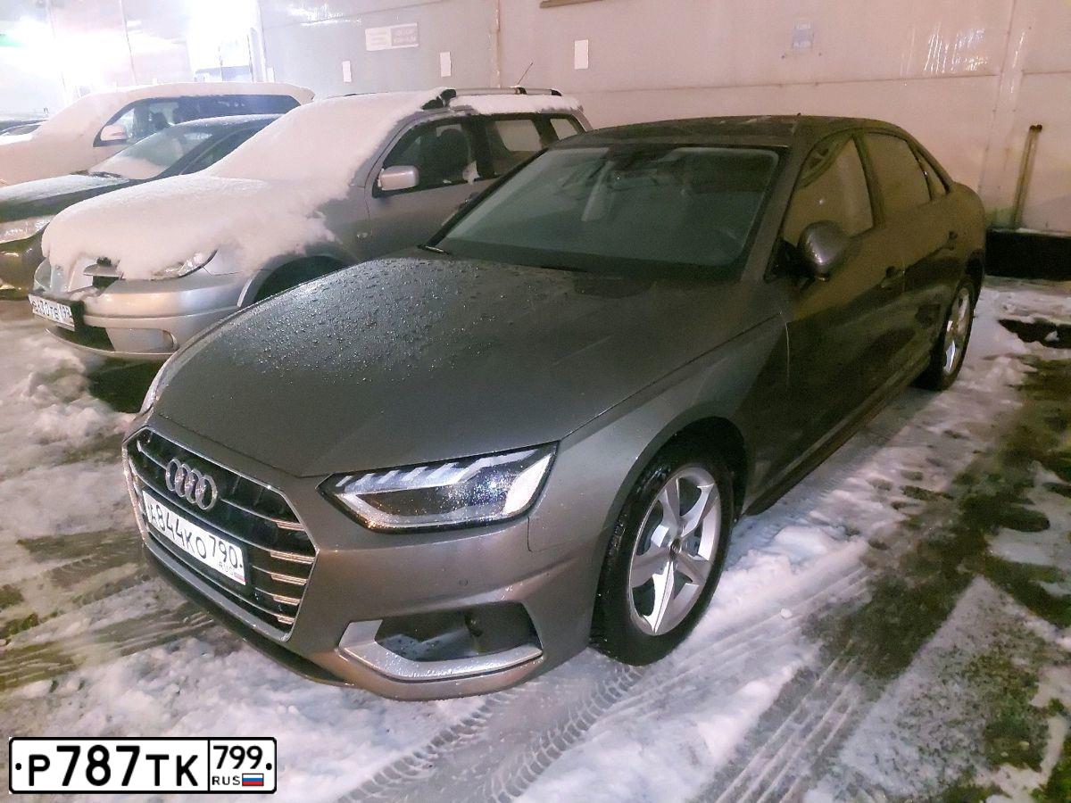 Фото автомобиля AUDI A4, 2020 — госномер Р787ТК799. Цвет: СЕРЫЙ