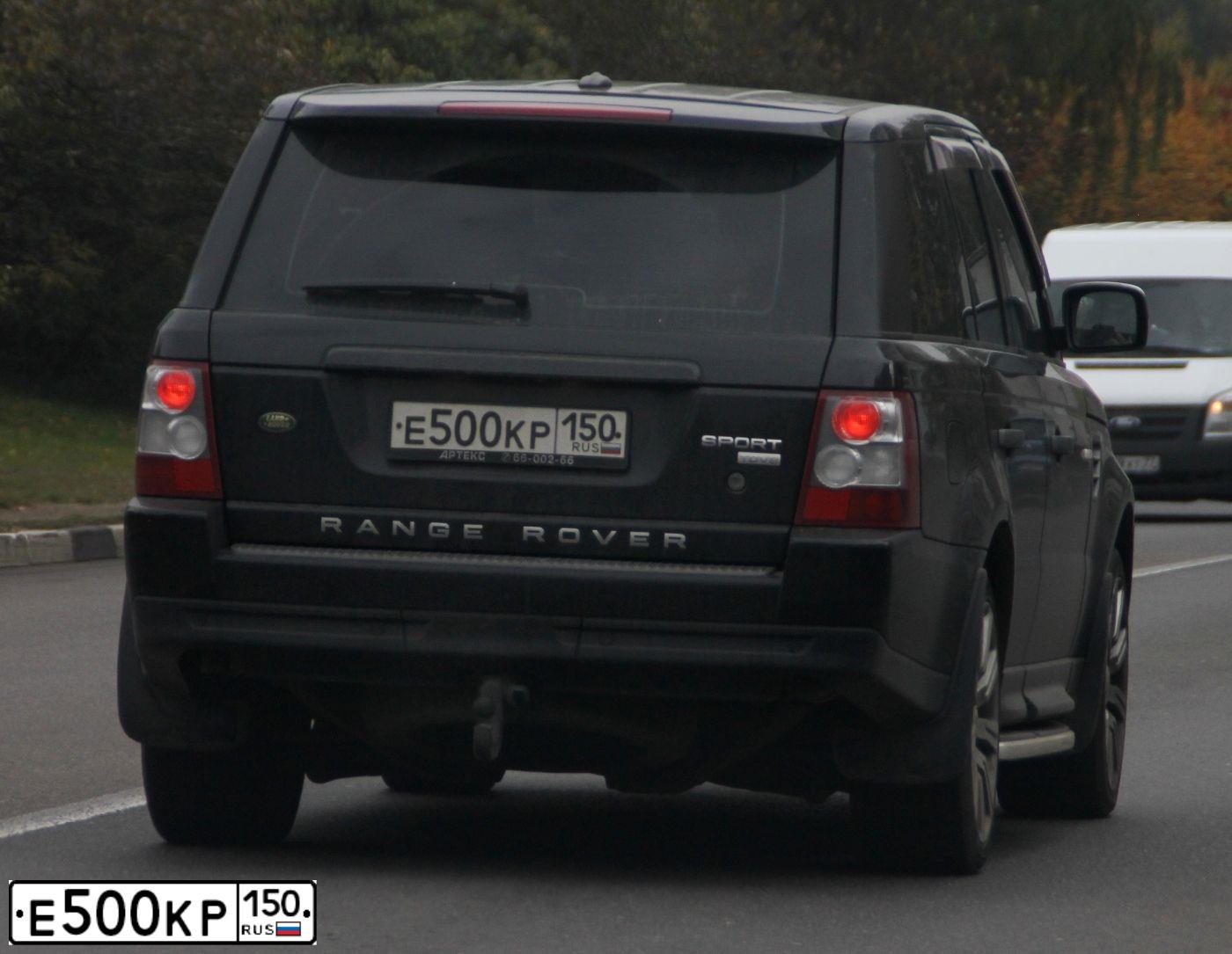 Фото автомобиля LANDROVER RANGE ROVER SPORT, 2008 — госномер Е500КР150. Цвет: ЧЕРНЫЙ
