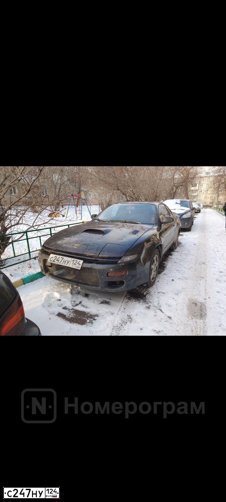 Фото автомобиля TOYOTA CELICA, 1990 — госномер С247НУ124. Цвет: ЧЕРНЫЙ