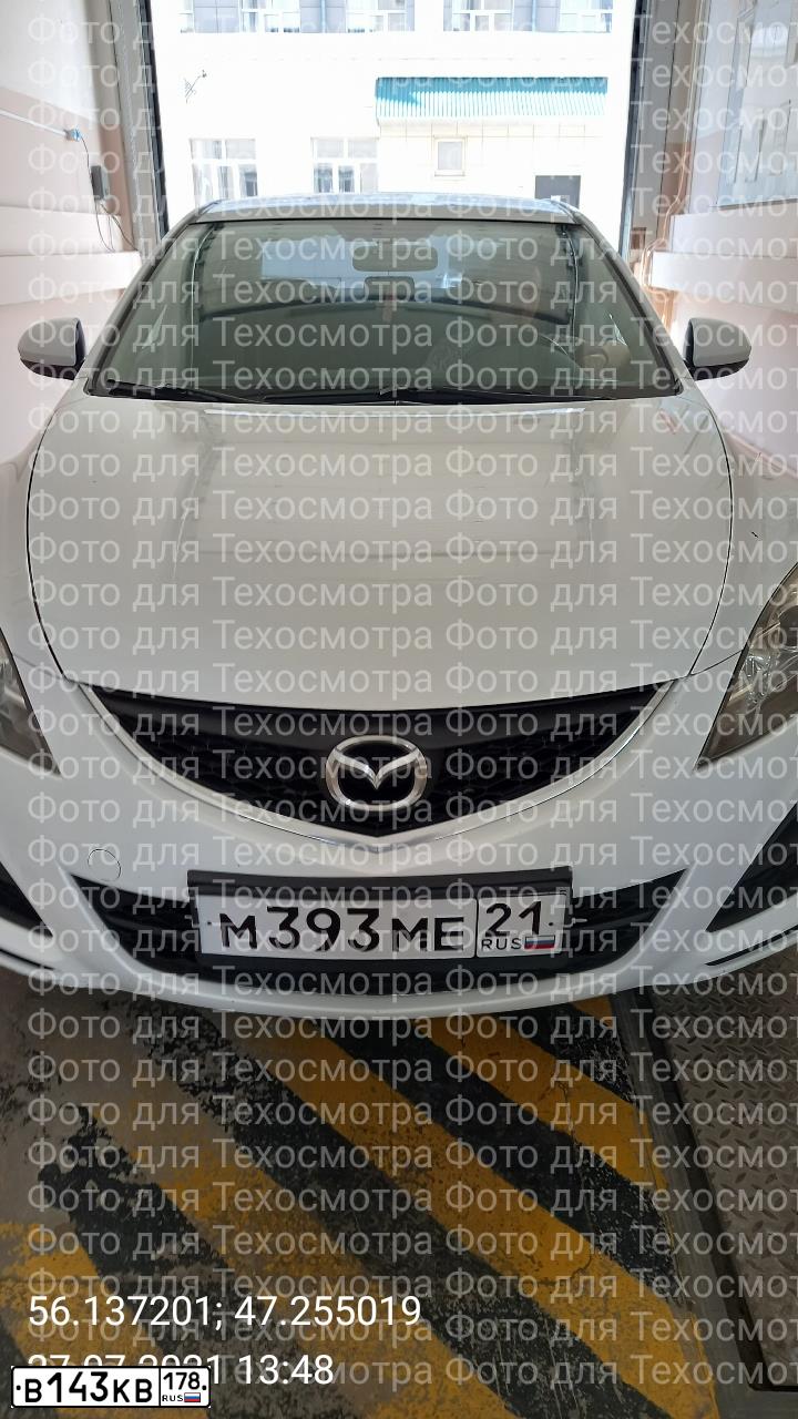 Фото автомобиля MAZDA 6, 2011 — госномер М393МЕ21. Цвет: Белый