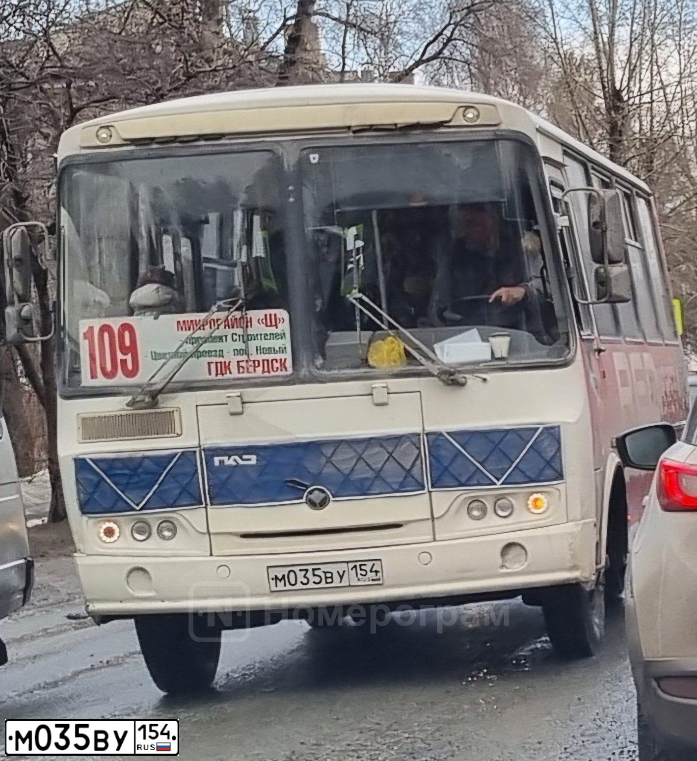 Фото автомобиля PAZ 3205, 2018 — госномер М035ВУ154. Цвет: Белый