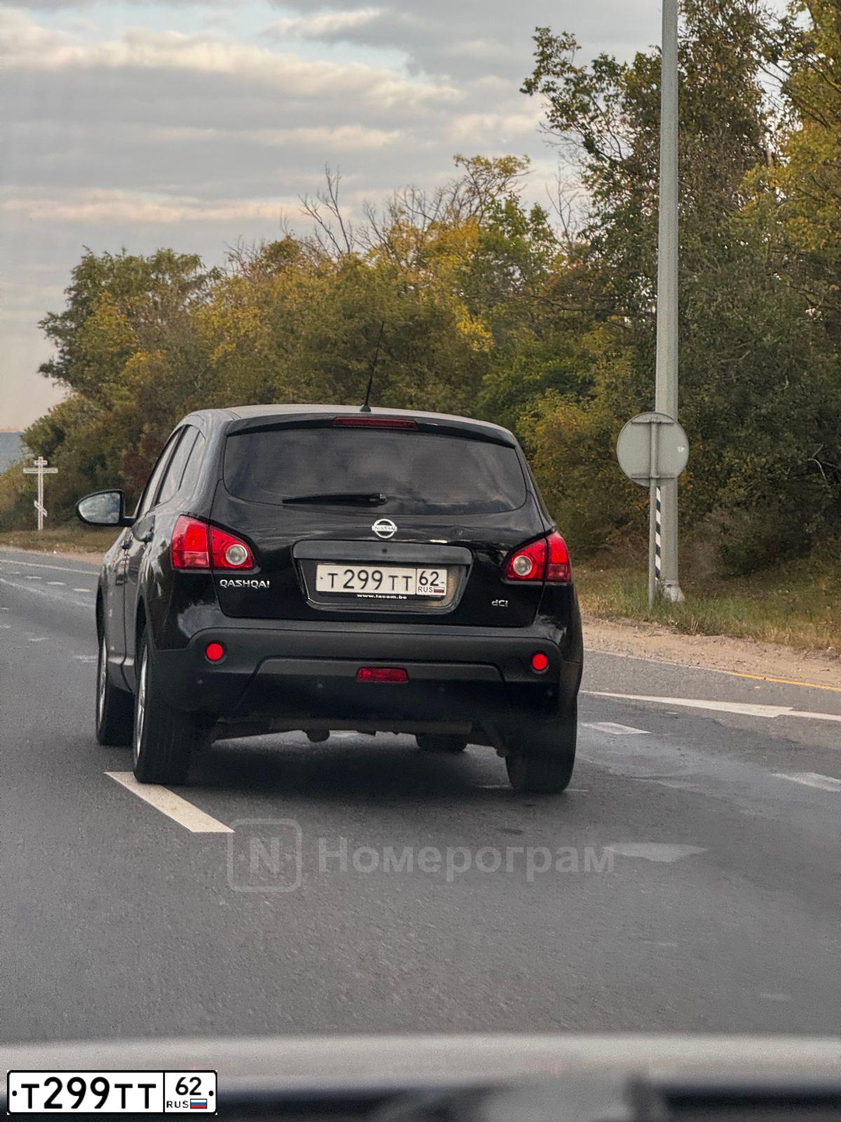 Фото автомобиля NISSAN QASHQAI, 2007 — госномер Т299ТТ62. Цвет: ЧЕРНЫЙ