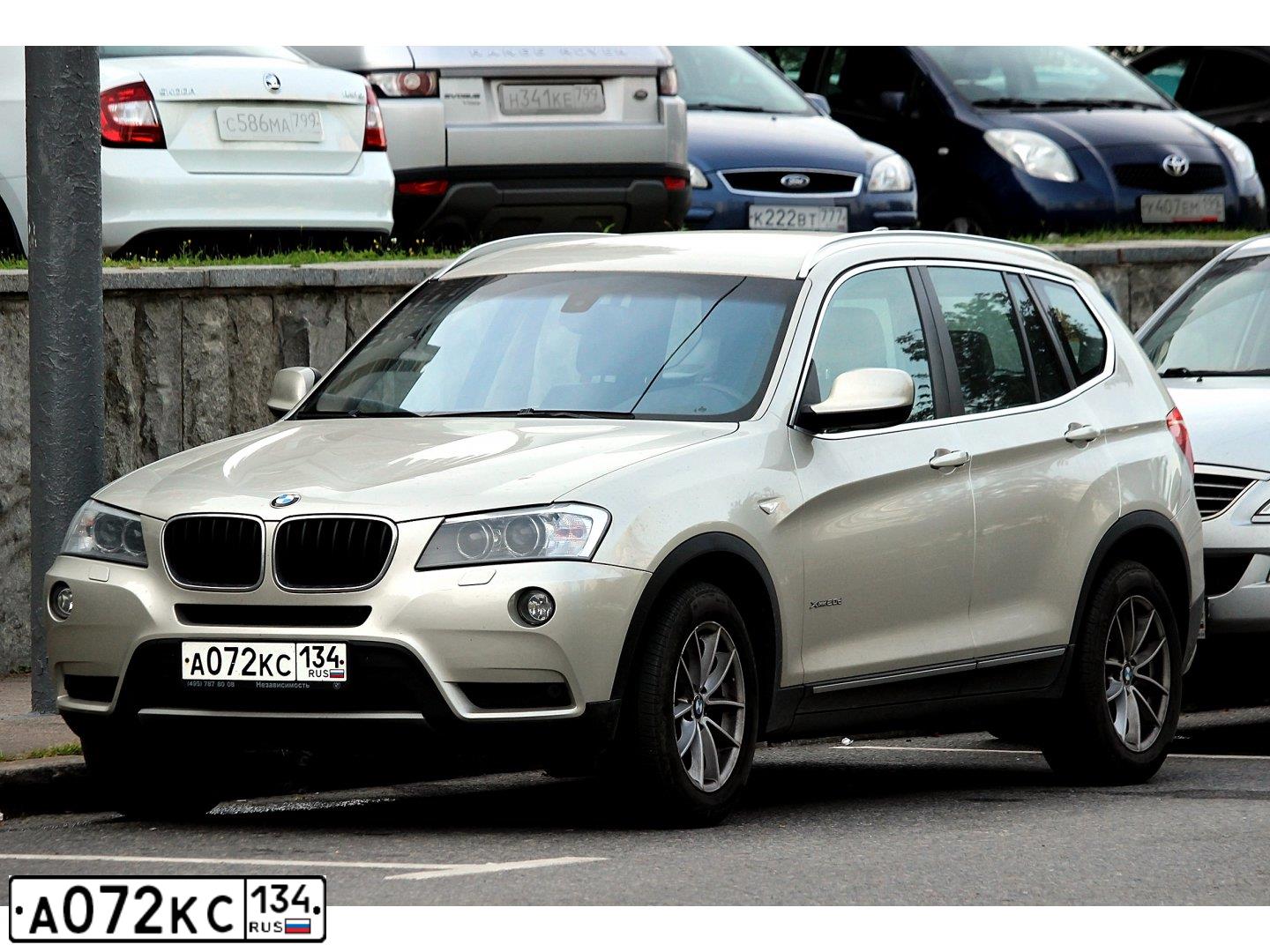 Фото автомобиля BMW X3, 2013 — госномер А072КС134. Цвет: СЕРЕБРИСТЫЙ