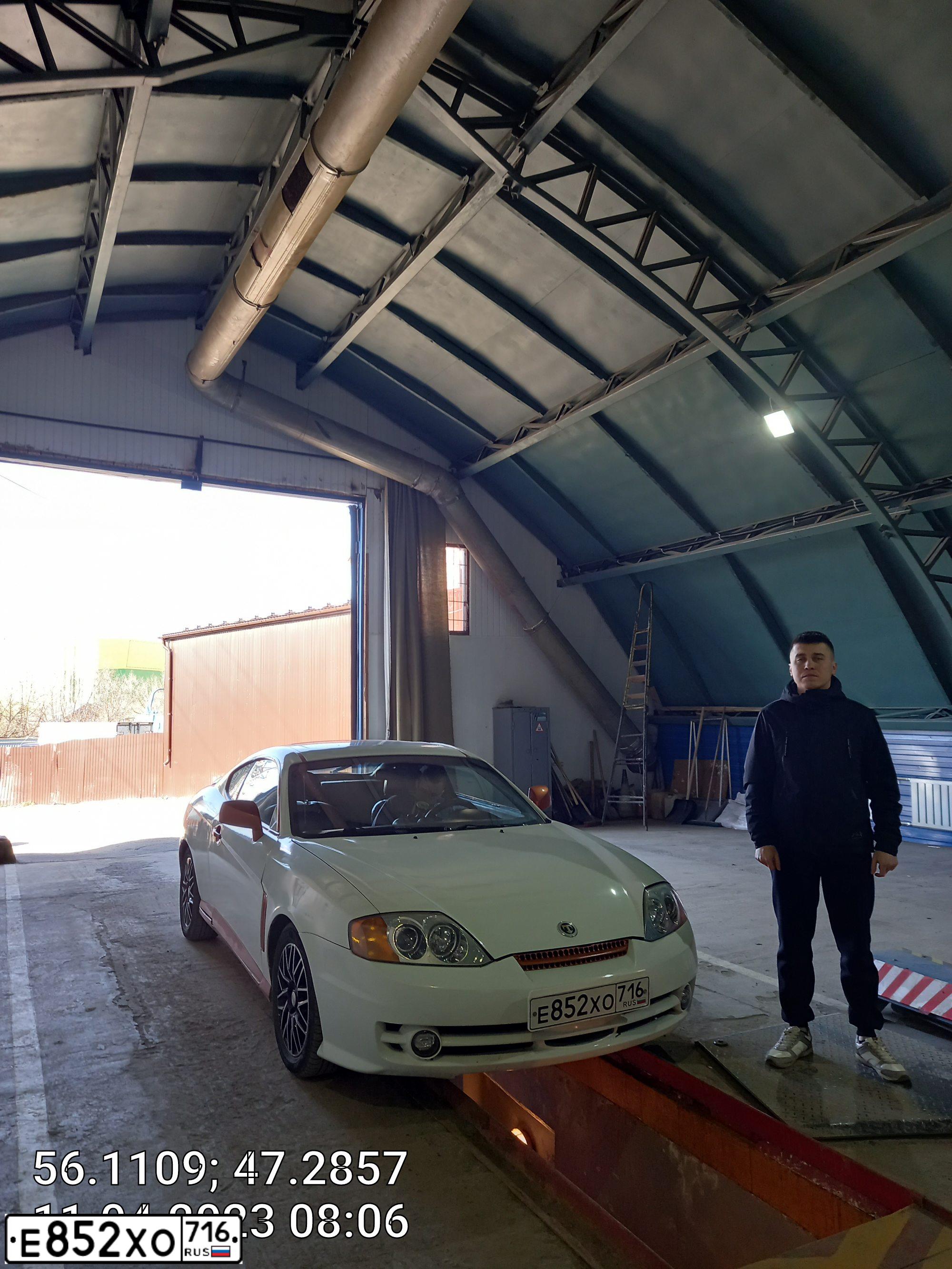 Фото автомобиля HYUNDAI /S-/COUPE / TUSCANI, 2001 — госномер Е852ХО716. Цвет: БЕЛЫЙ