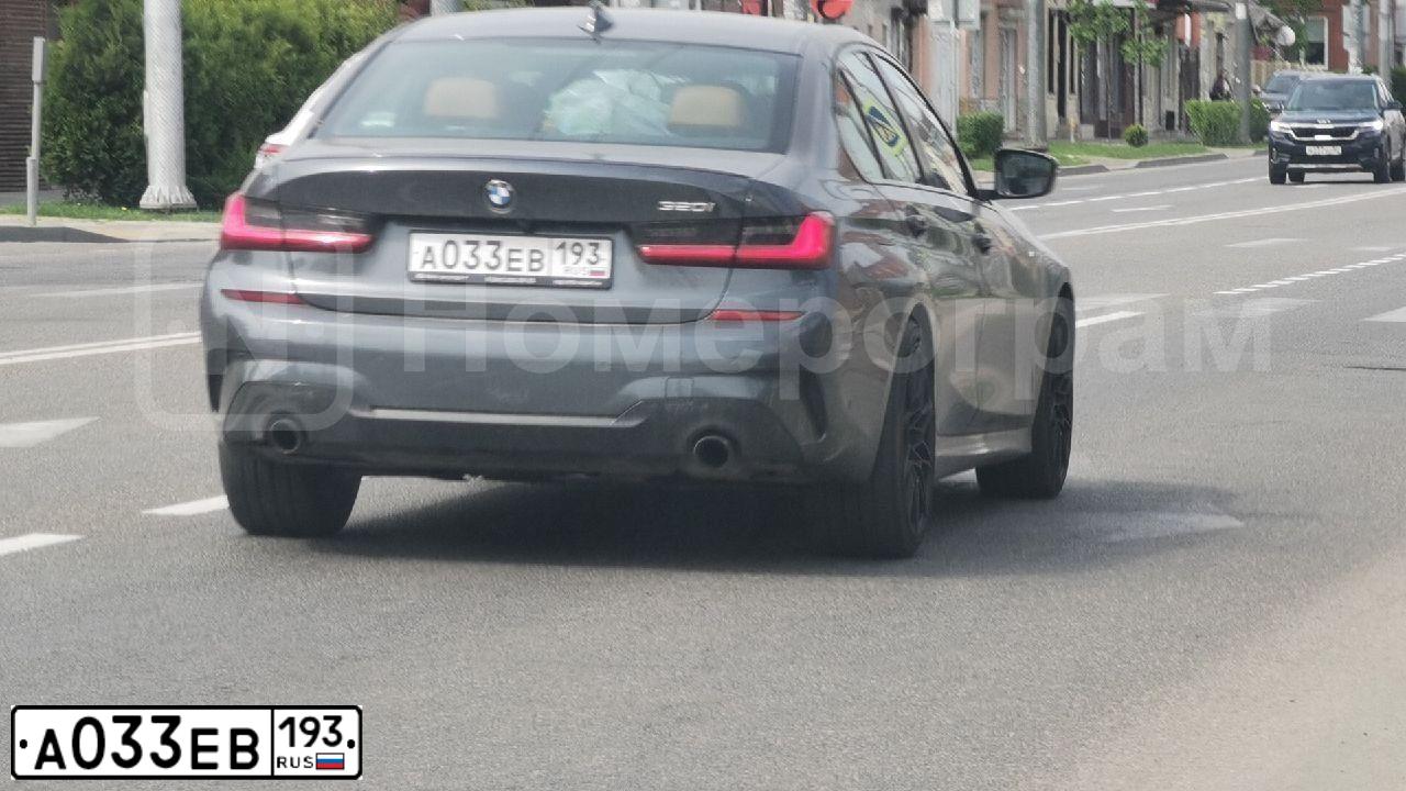 Фото автомобиля BMW 320I, 2021 — госномер А033ЕВ193. Цвет: СЕРЫЙ