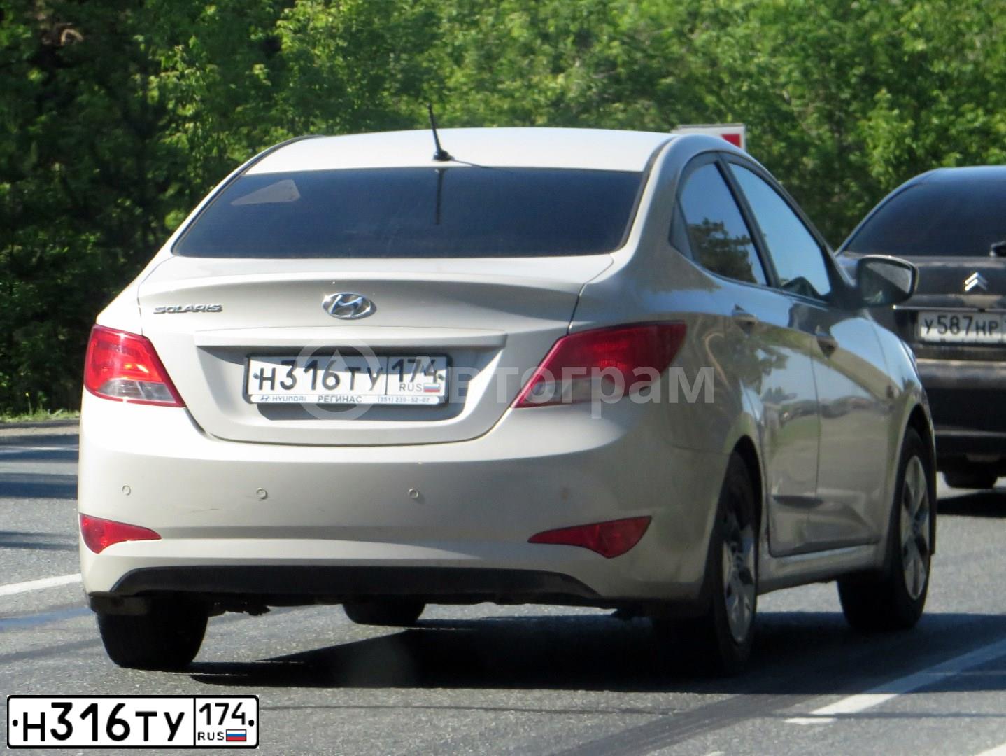 Фото автомобиля HYUNDAI SOLARIS, 2016 — госномер Н316ТУ174. Цвет: БЕЖЕВЫЙ