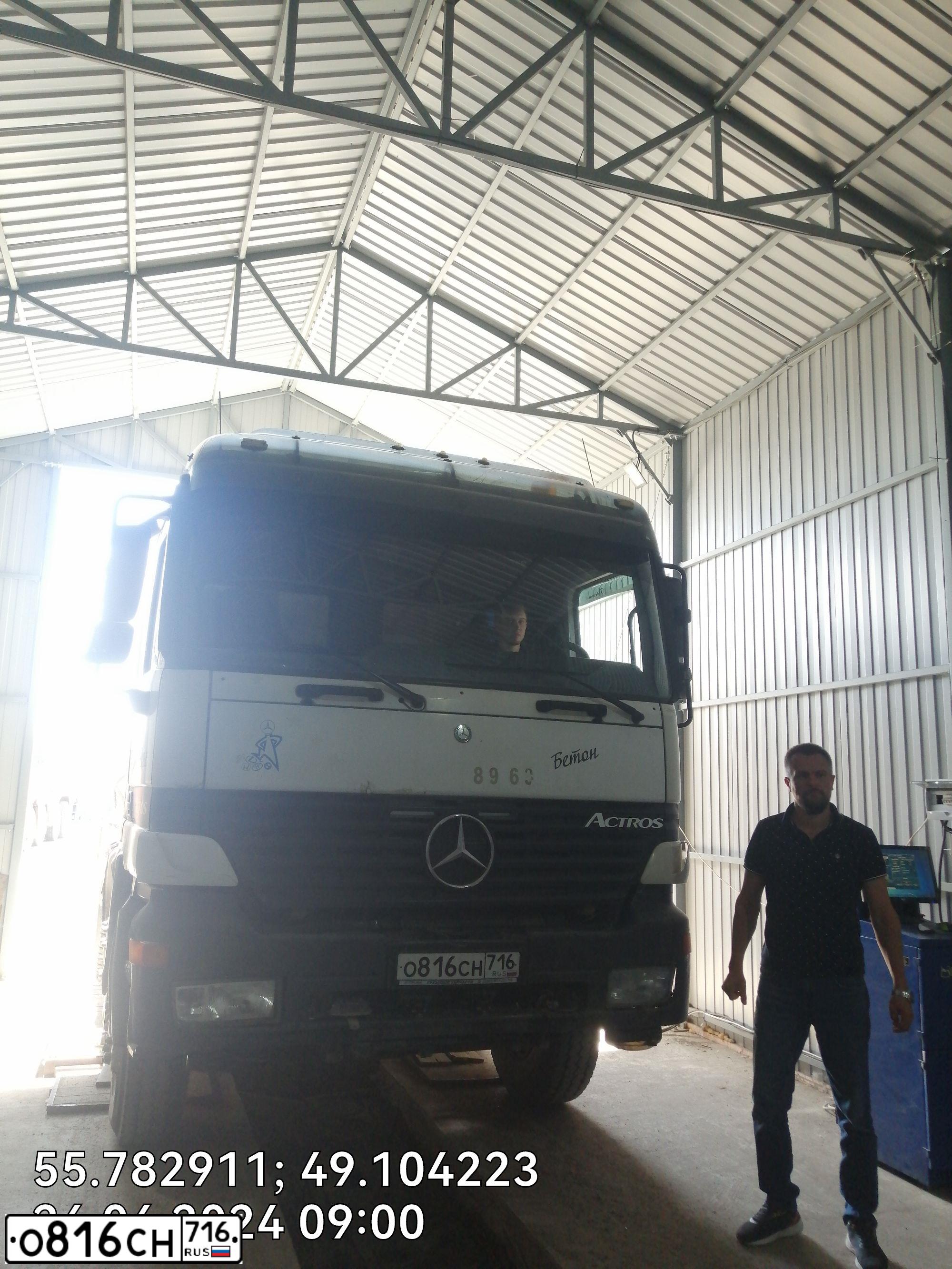 Фото автомобиля MERCEDES ACTROS, 2002 — госномер О816СН716. Цвет: БЕЛЫЙ