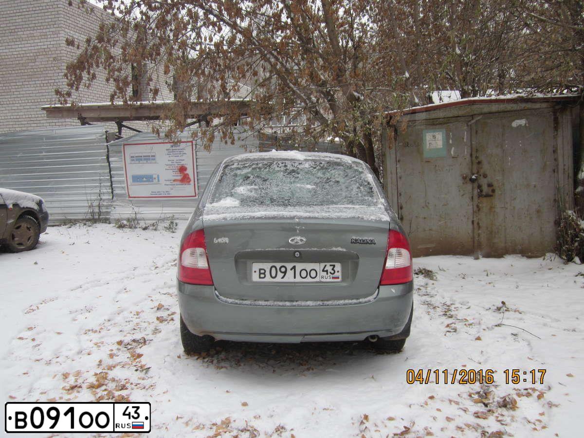 Фото автомобиля LADA 1118 KALINA, 2008 — госномер В091ОО43. Цвет: ТЕМНО СЕРЫЙ МЕТАЛЛИК
