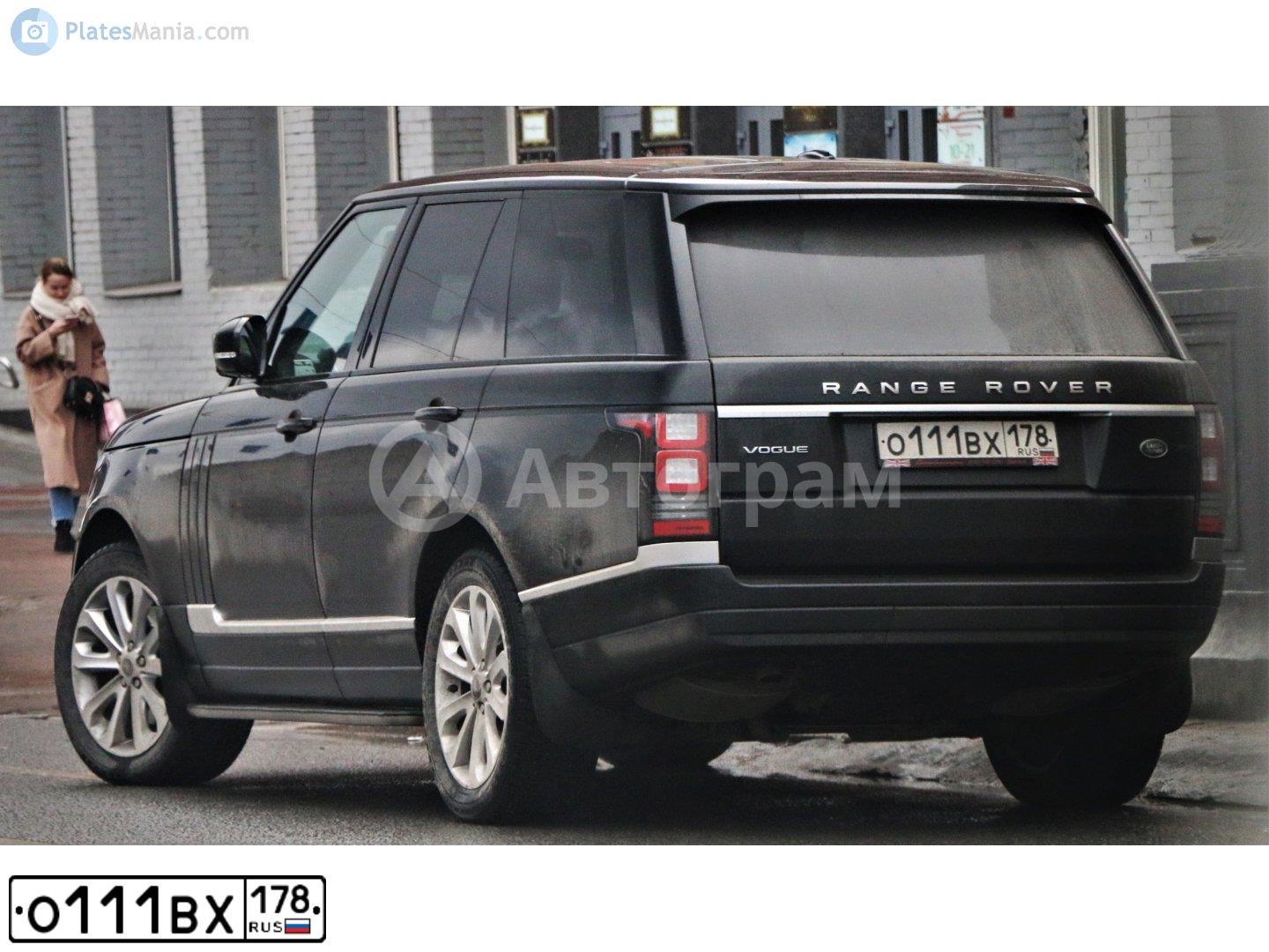Фото автомобиля LANDROVER RANGE ROVER, 2013 — госномер О111ВХ178. Цвет: ЧЕРНЫЙ