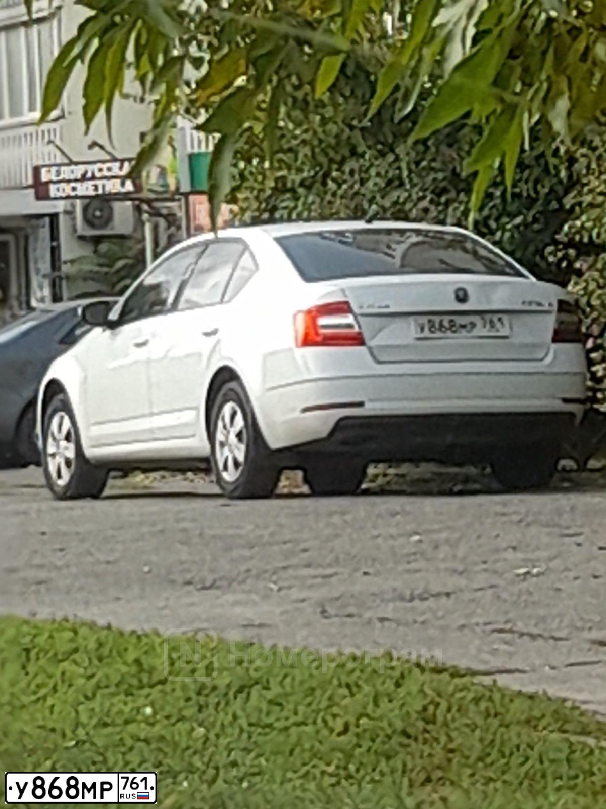 Фото автомобиля SKODA OCTAVIA, 2019 — госномер У868МР761. Цвет: Белый