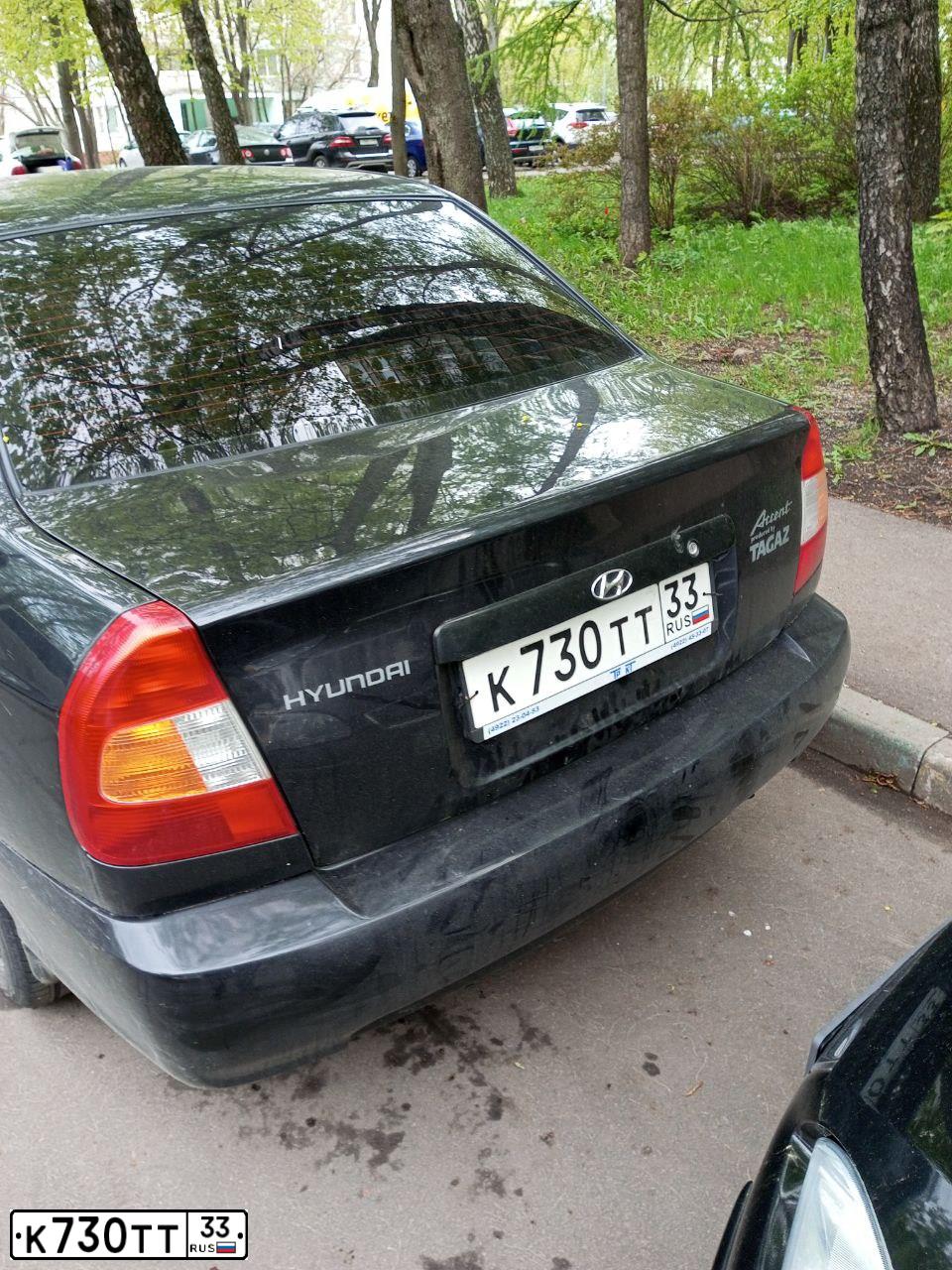 Фото автомобиля TAGAZ ACCENT, 2009 — госномер К730ТТ33. Цвет: ЧЕРНЫЙ