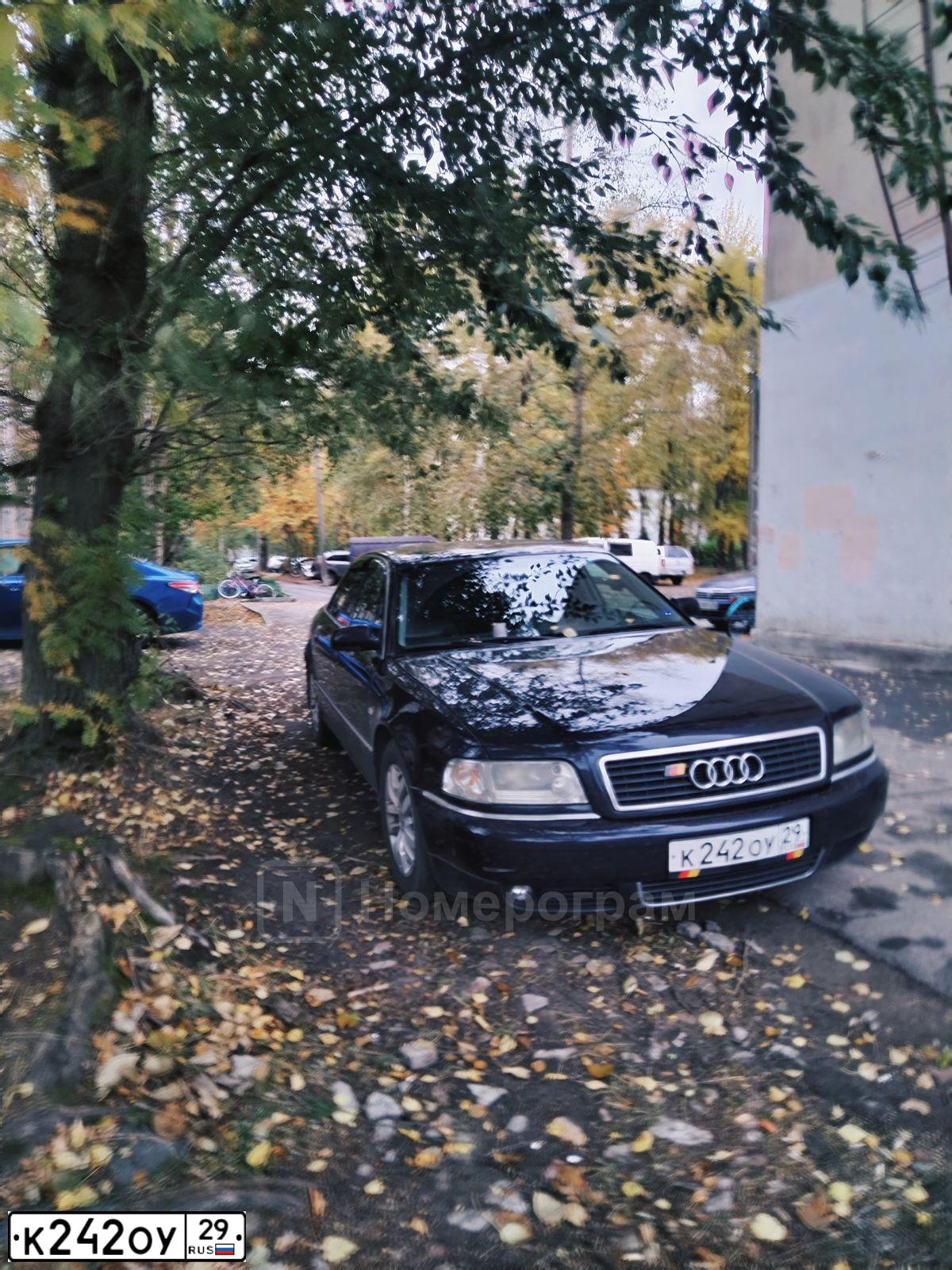 Фото автомобиля AUDI A8, 2001 — госномер К242ОУ29. Цвет: синий