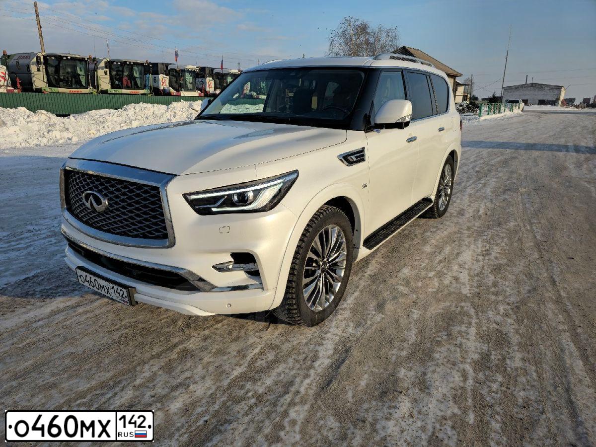 Фото автомобиля INFINITI QX80, 2020 — госномер О460МХ142. Цвет: Белый