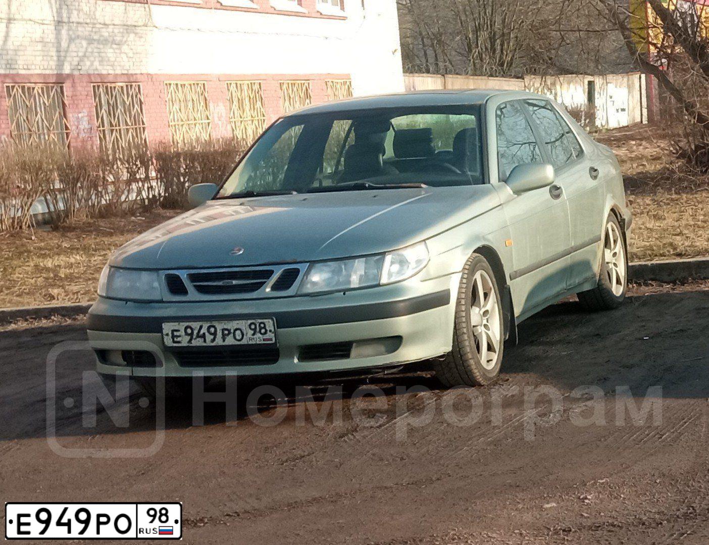 Фото автомобиля SAAB 9-5, 2000 — госномер Е949РО98. Цвет: СЕРО-ЗЕЛЕНЫЙ