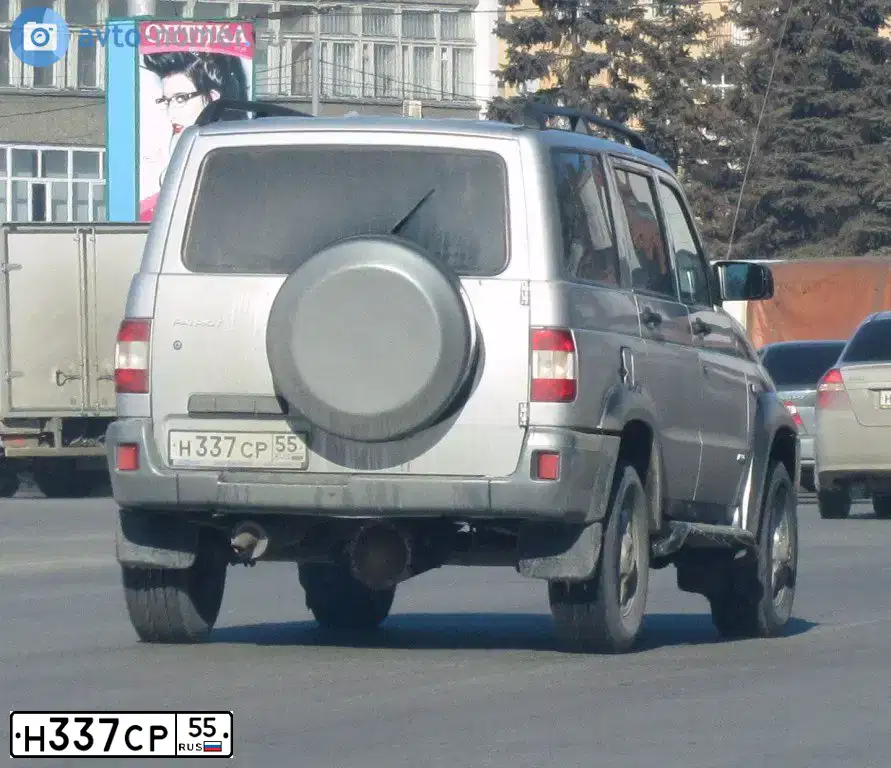 Фото автомобиля UAZ 3163 PATRIOT, 2007 — госномер Н337СР55. Цвет: СЕРЕБРИСТО-БЕЛЫЙ