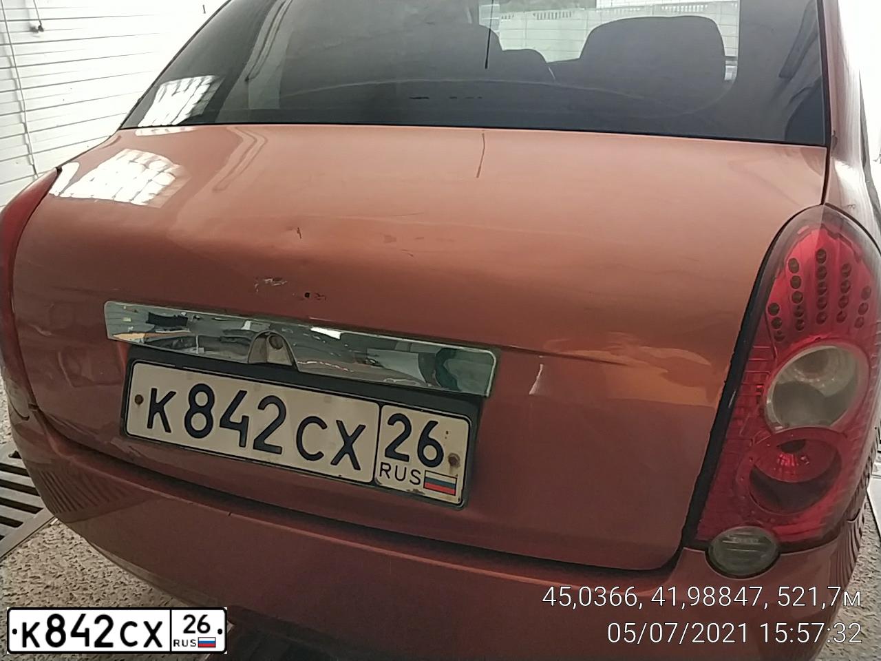 Фото автомобиля CHERY QQ6 /S21/, 2008 — госномер К842СХ26. Цвет: ОРАНЖЕВЫЙ