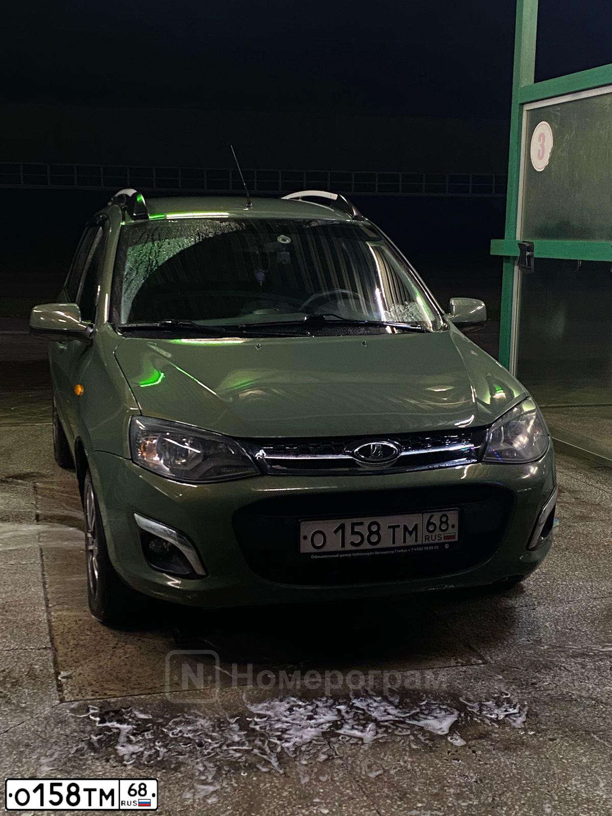 Фото автомобиля LADA 2192 KALINA, 2013 — госномер О158ТМ68. Цвет: ОЛИВКОВО-ЗЕЛЕНЫЙ