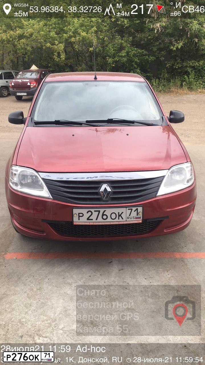 Фото автомобиля RENAULT LOGAN, 2010 — госномер Р276ОК71. Цвет: КРАСНЫЙ