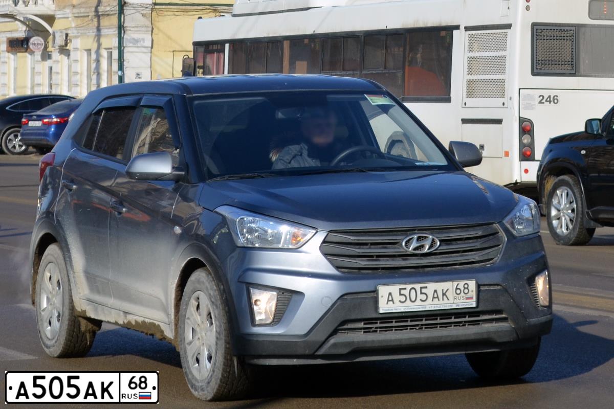 Фото автомобиля HYUNDAI CRETA, 2019 — госномер А505АК68. Цвет: Серый