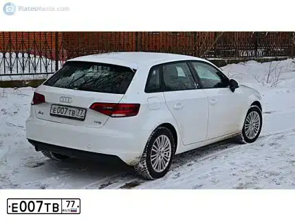 Фото автомобиля AUDI A3, 2015 — госномер Е007ТВ77. Цвет: Белый