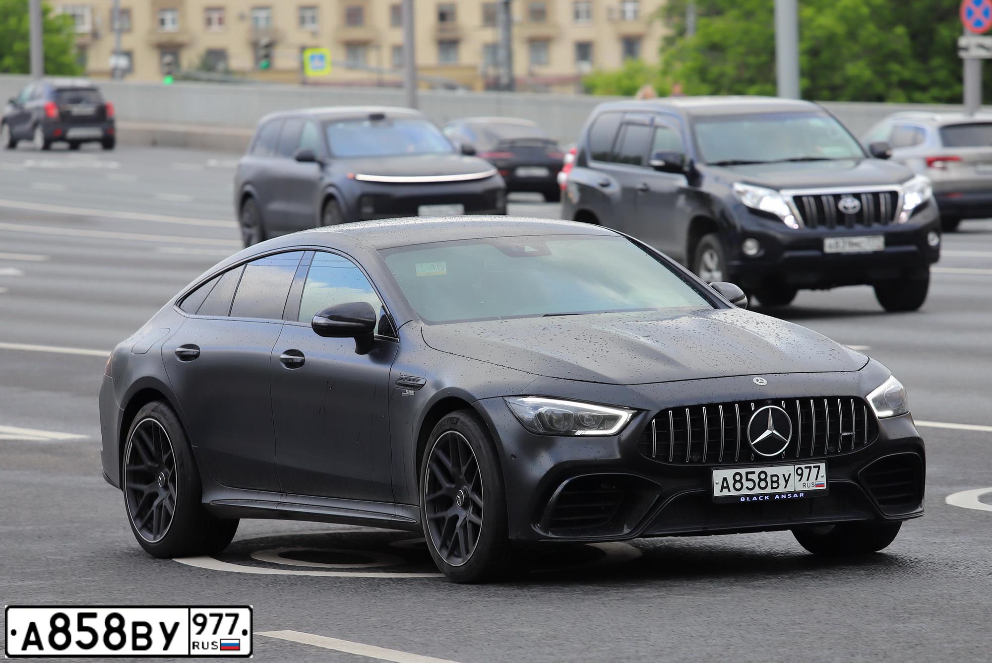 Фото автомобиля MERCEDES AMG GT, 2019 — госномер А858ВУ977. Цвет: ЧЕРНЫЙ