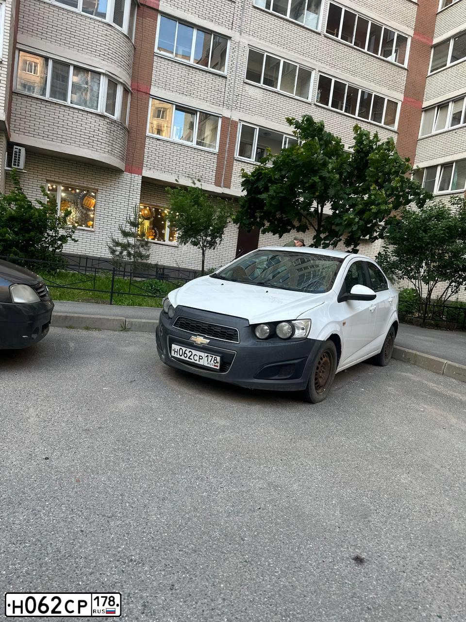 Фото автомобиля CHEVROLET AVEO, 2012 — госномер Н062СР178. Цвет: Белый