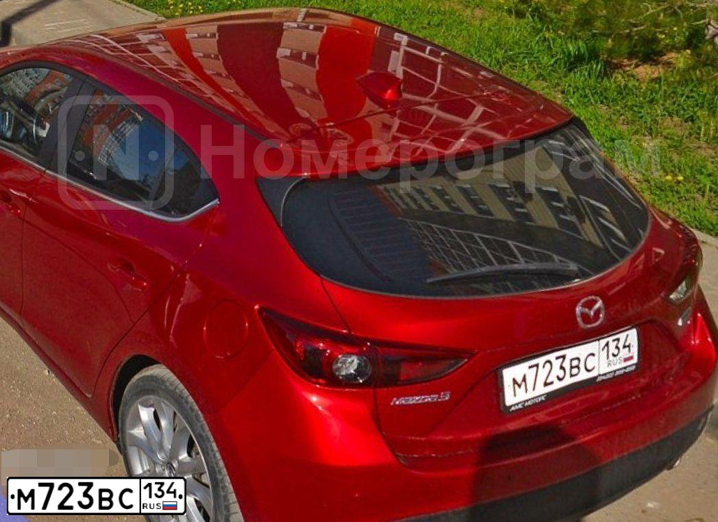Фото автомобиля MAZDA 3, 2013 — госномер М723ВС134. Цвет: КРАСНЫЙ