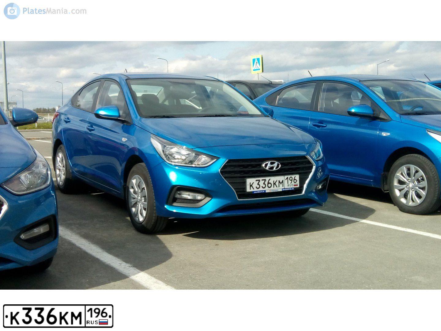 Фото автомобиля HYUNDAI SOLARIS, 2018 — госномер К336КМ196. Цвет: синий