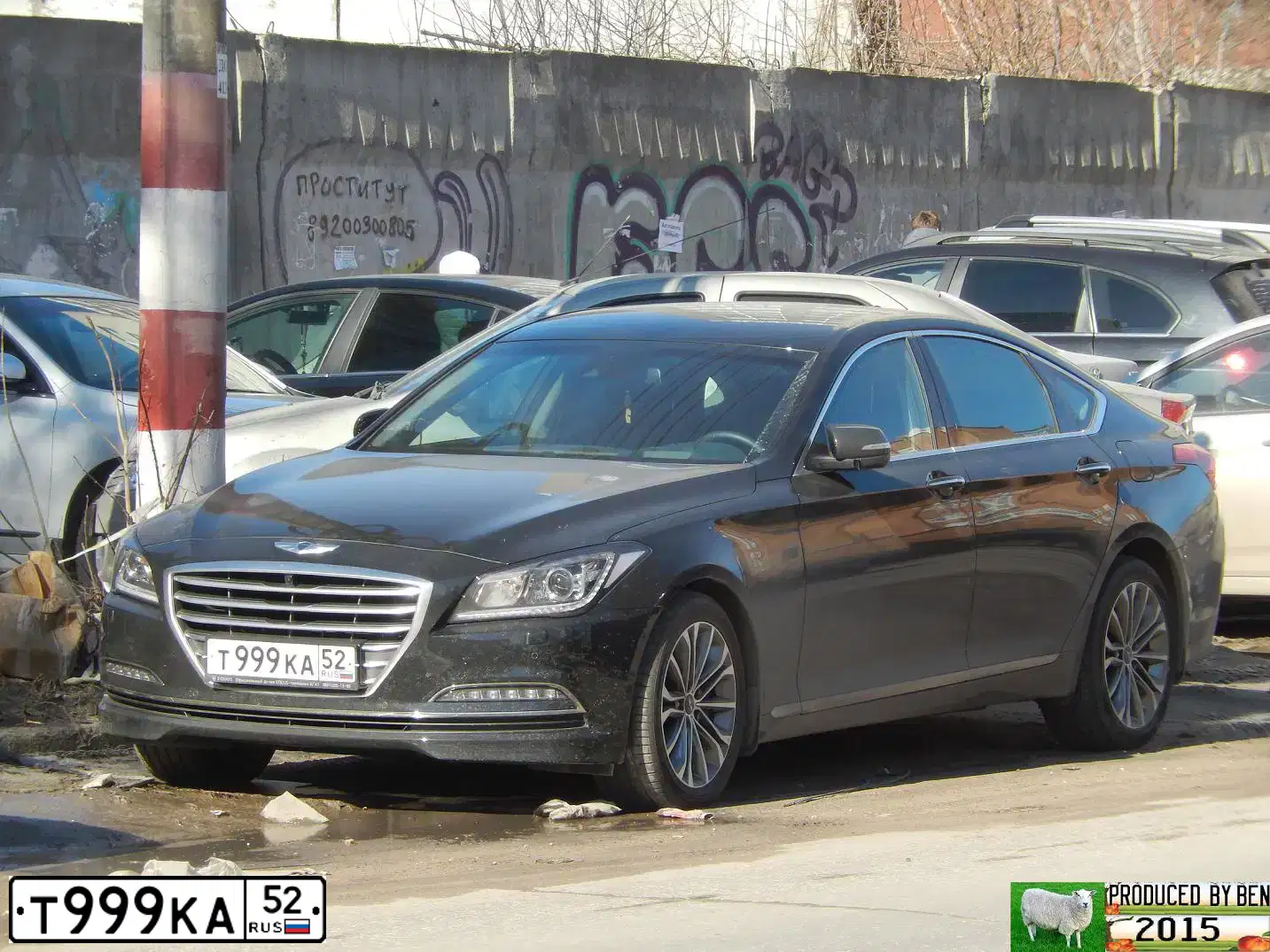 Фото автомобиля HYUNDAI GENESIS, 2014 — госномер Т999КА52. Цвет: ЧЕРНЫЙ