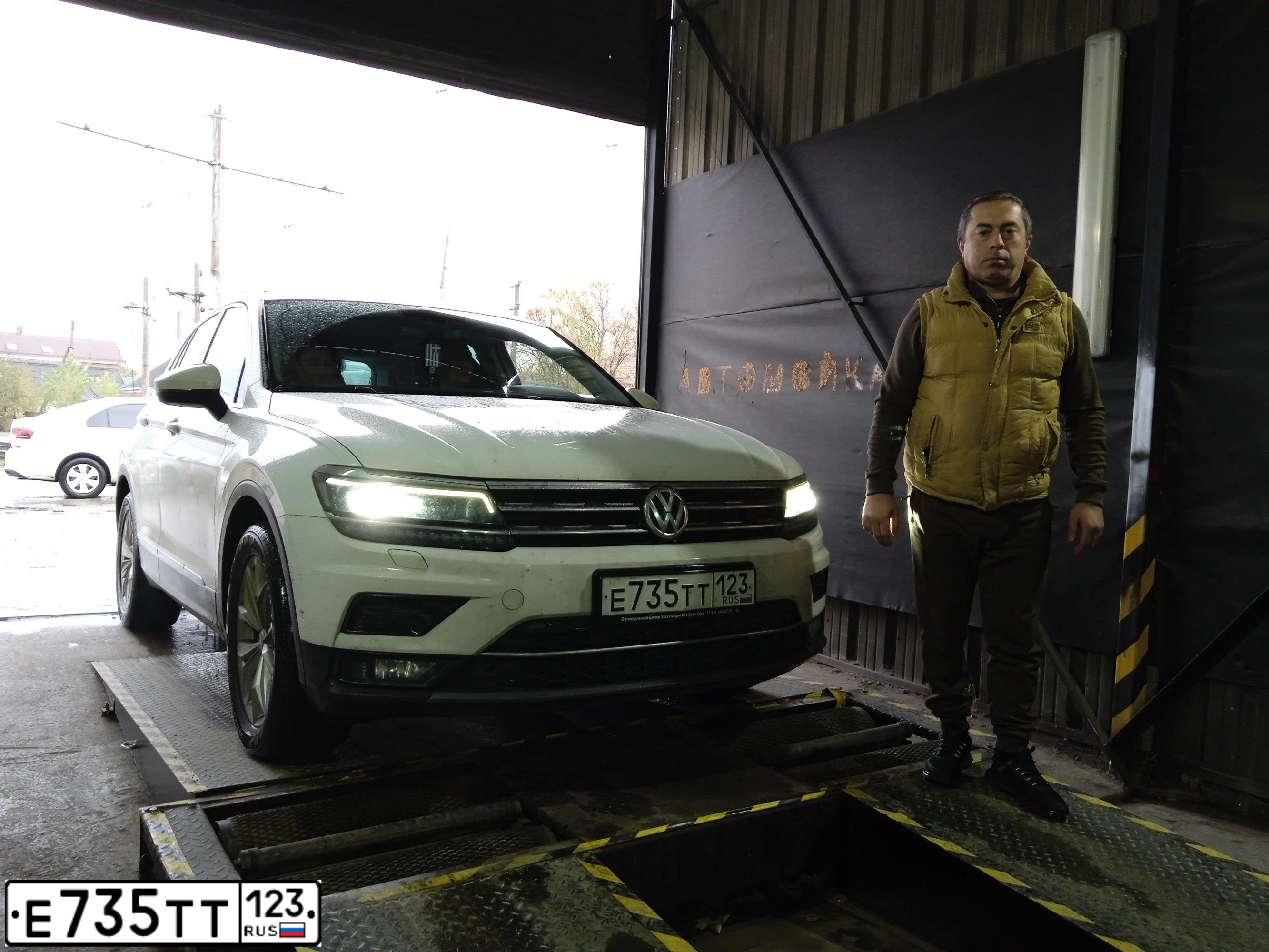 Фото автомобиля VOLKSWAGEN TIGUAN, 2017 — госномер Е735ТТ123. Цвет: БЕЛЫЙ