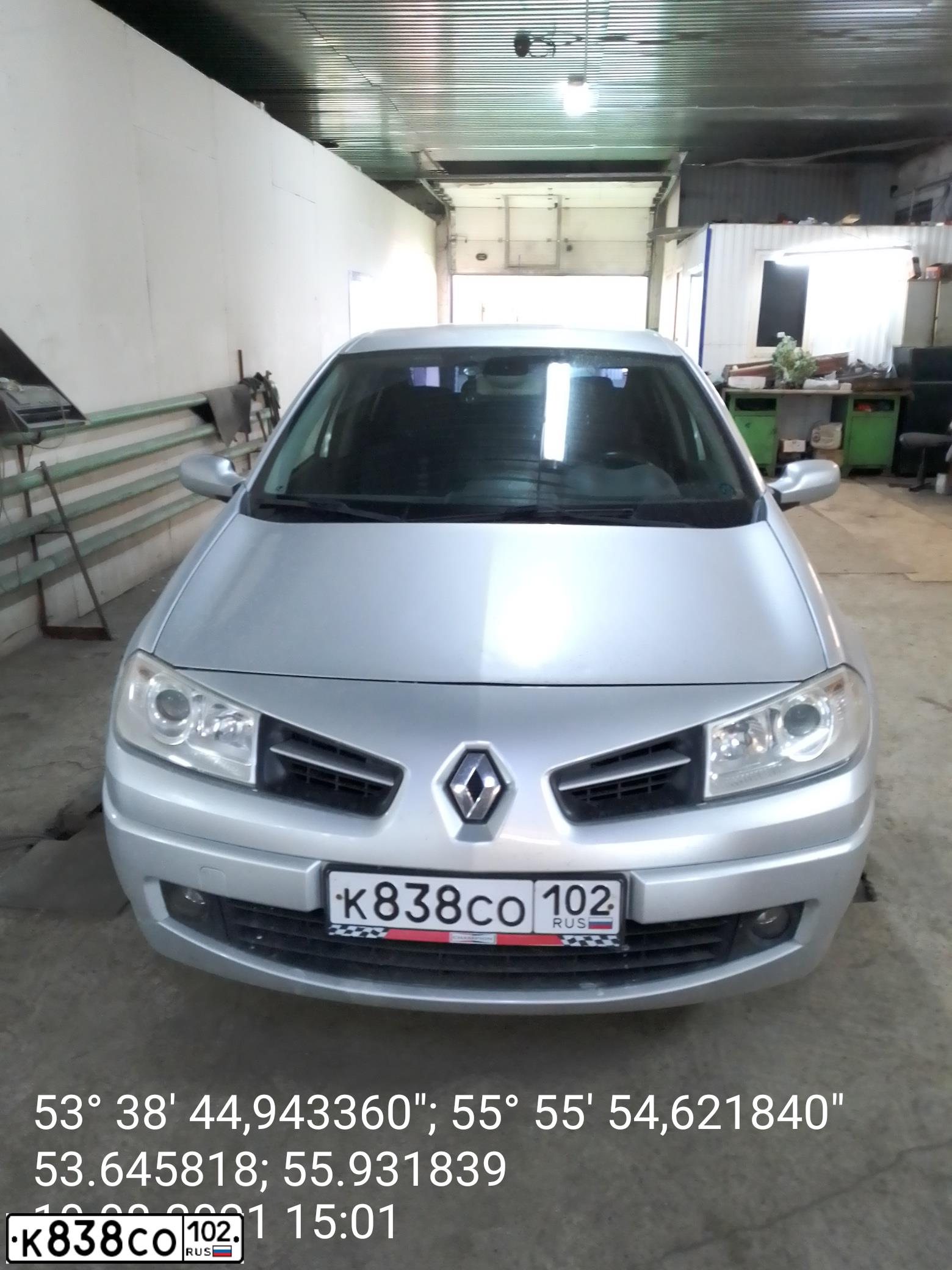 Фото автомобиля RENAULT MEGANE, 2008 — госномер К838СО102. Цвет: СВЕТЛО-СЕРО-ГОЛУБОЙ