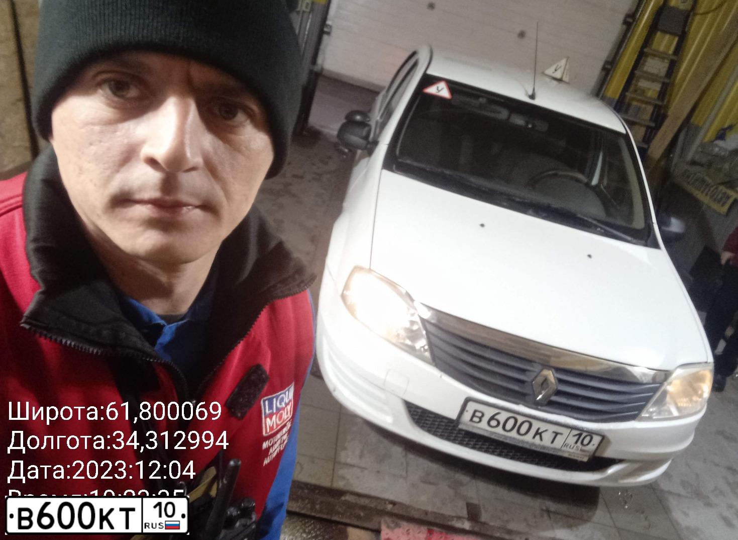 Фото автомобиля RENAULT LOGAN, 2014 — госномер В600КТ10. Цвет: Белый