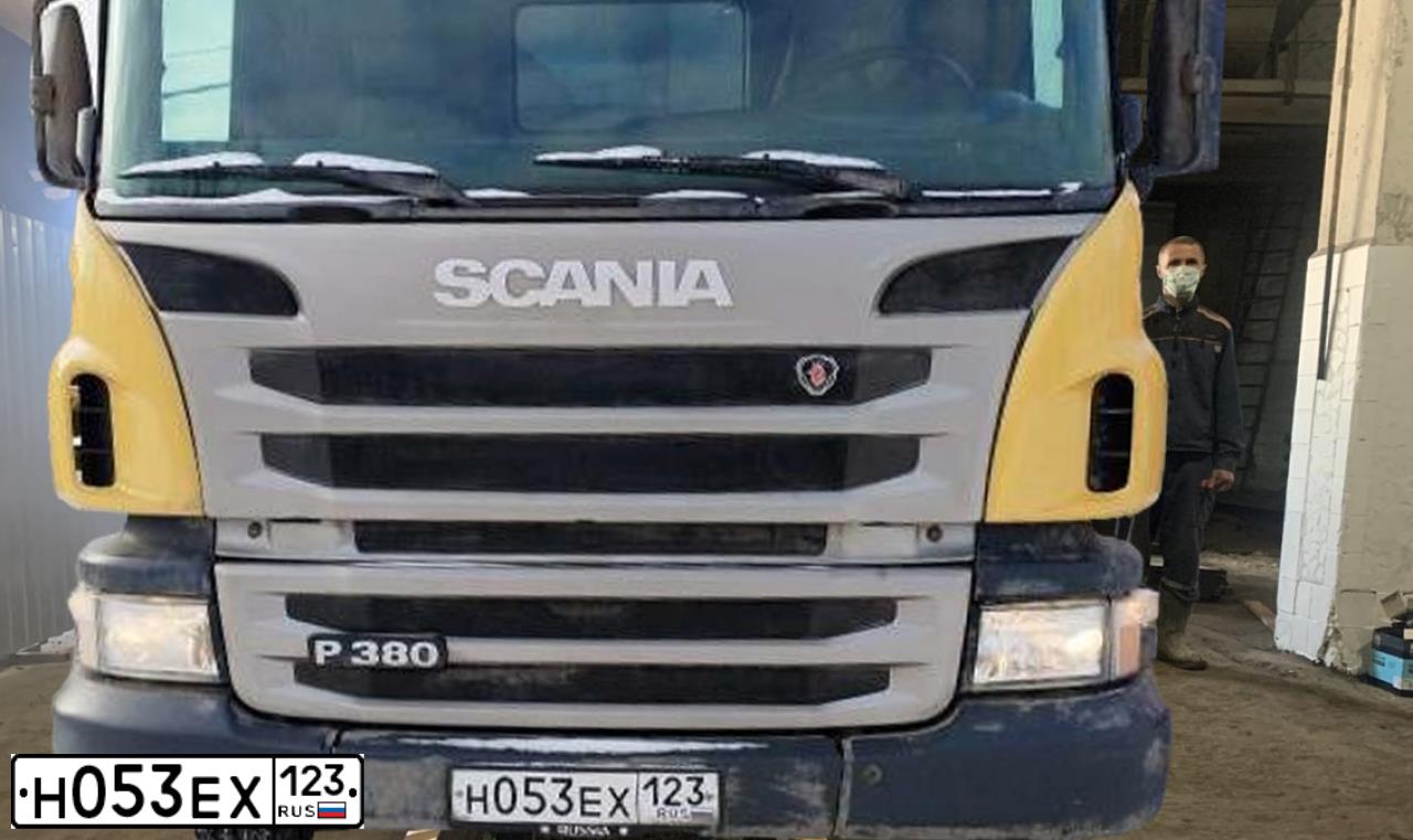 Фото автомобиля SCANIA SERIE P /8X4/, 2012 — госномер Н052ЕХ123. Цвет: Оранжевый