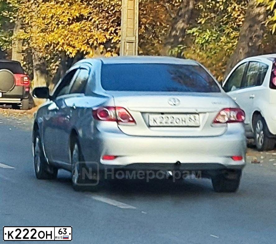 Фото автомобиля TOYOTA COROLLA, 2011 — госномер К222ОН63. Цвет: СЕРЕБРИСТЫЙ