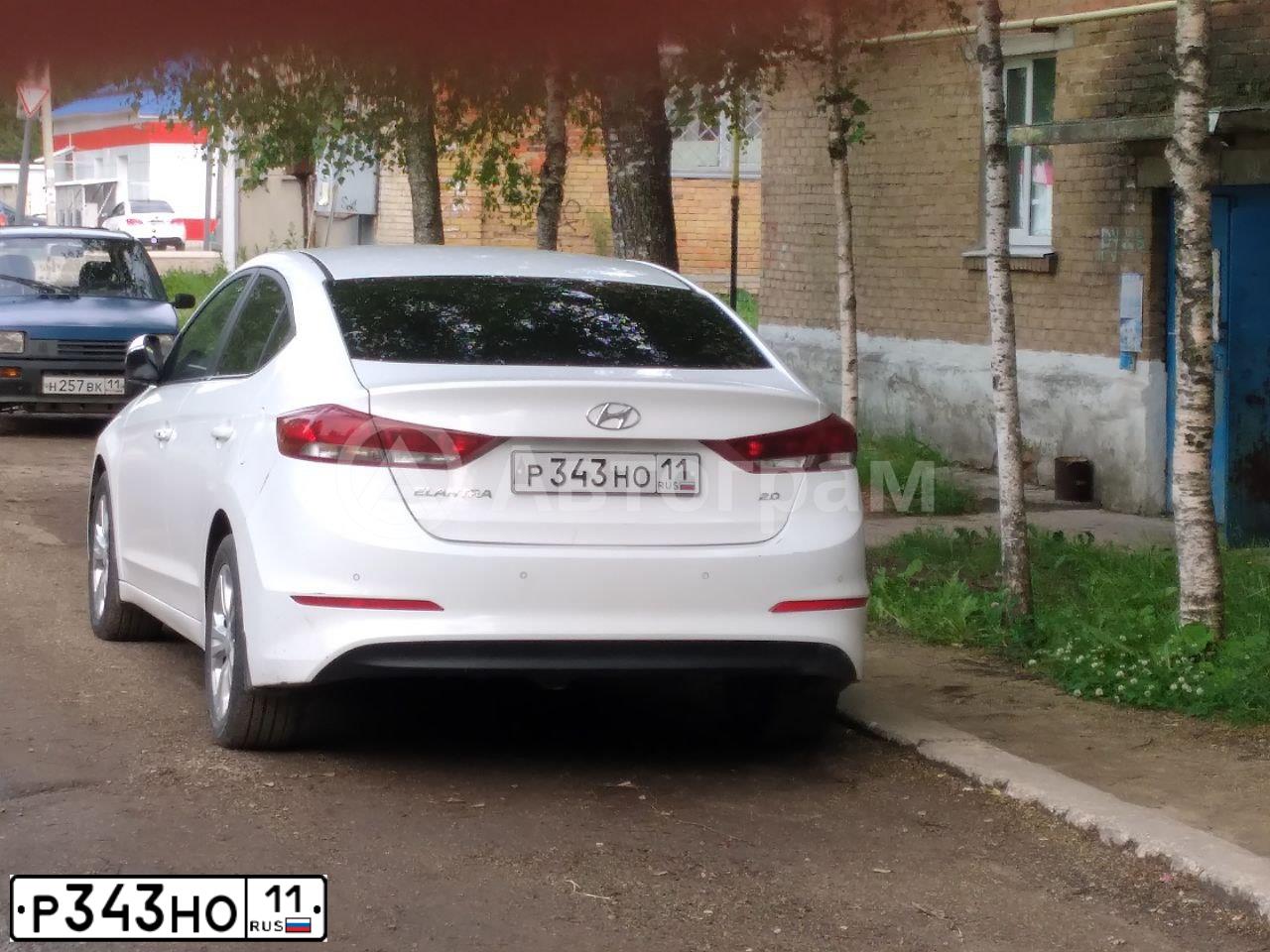 Фото автомобиля HYUNDAI ELANTRA, 2016 — госномер Р343НО11. Цвет: БЕЛЫЙ
