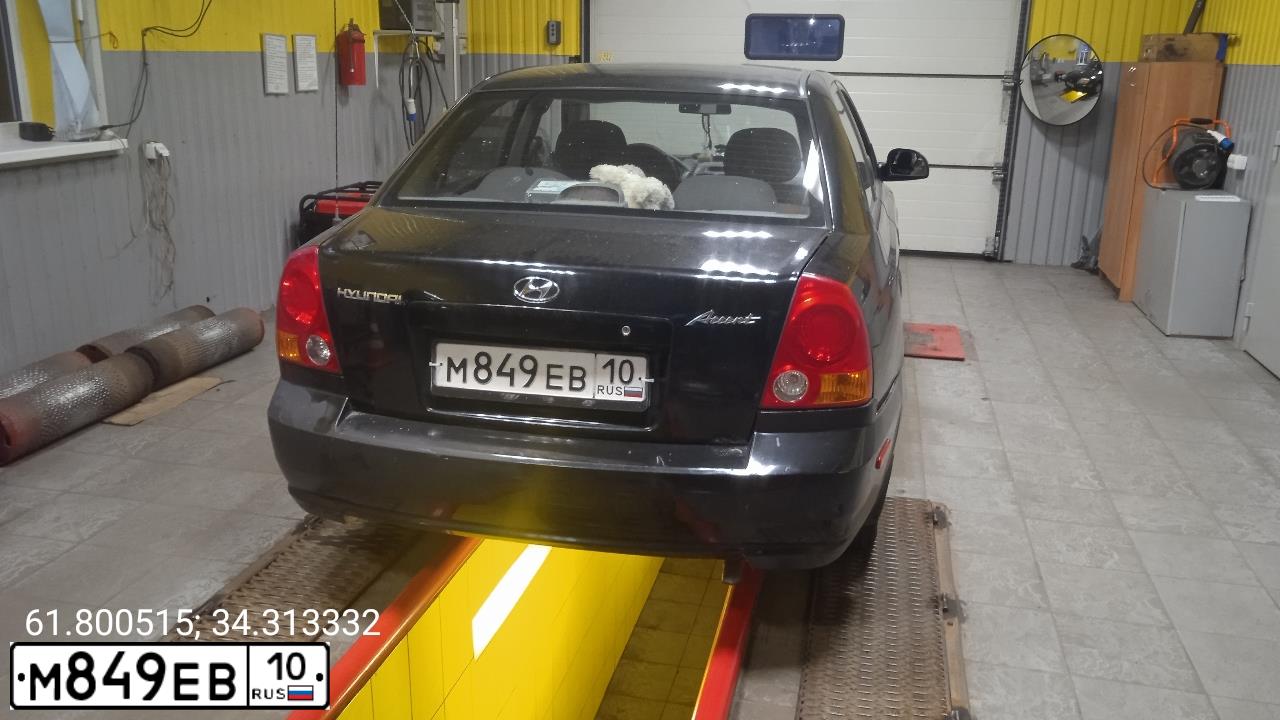 Фото автомобиля HYUNDAI ACCENT, 2004 — госномер М849ЕВ10. Цвет: ЧЕРНЫЙ