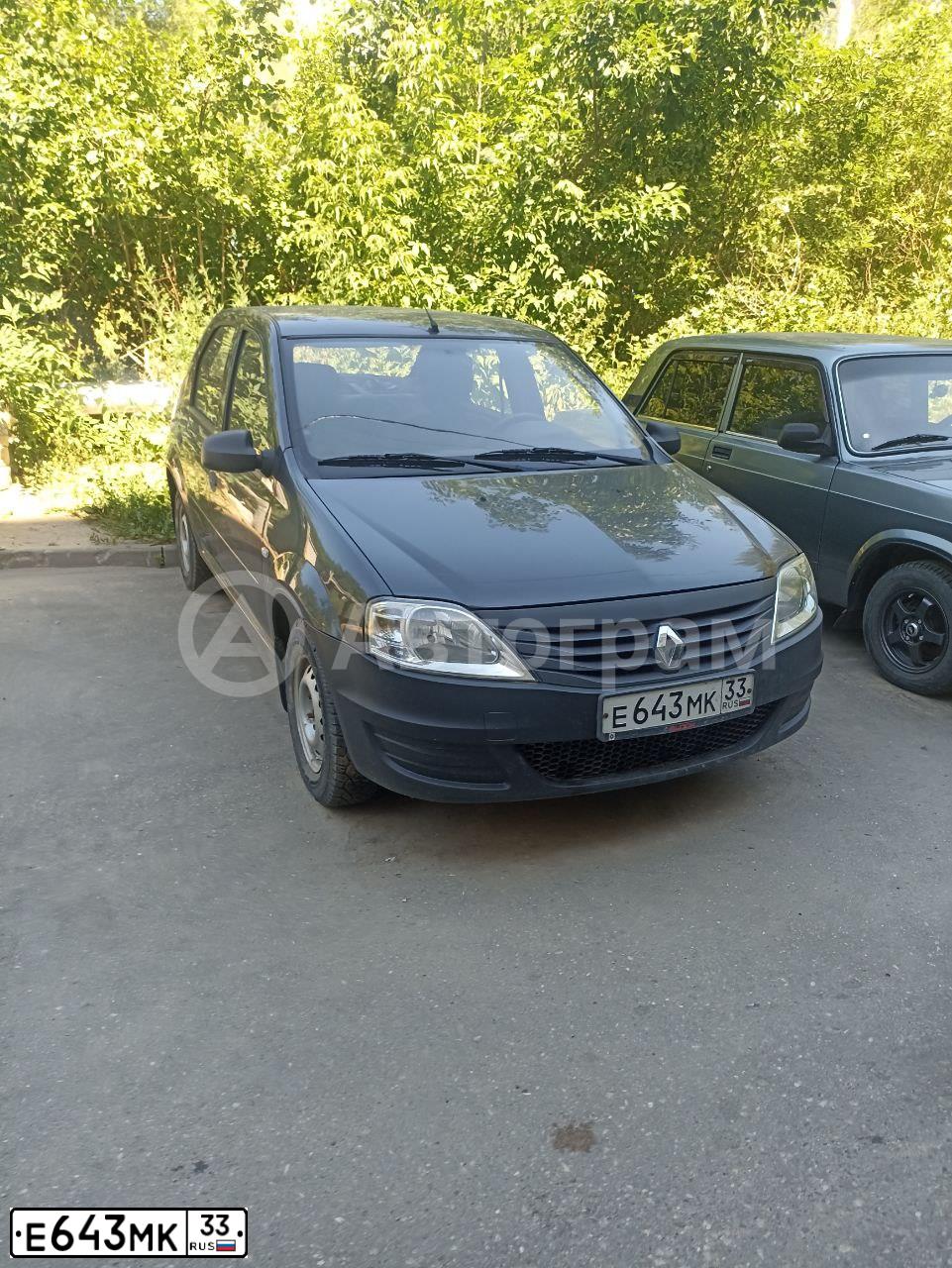 Фото автомобиля RENAULT LOGAN, 2011 — госномер Е643МК33. Цвет: ТЕМНО-СЕРЫЙ