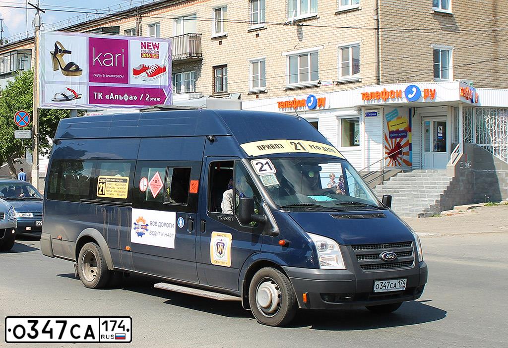 Фото автомобиля FORD TRANSIT, 2013 — госномер О347СА174. Цвет: ТЕМНО-СИНИЙ