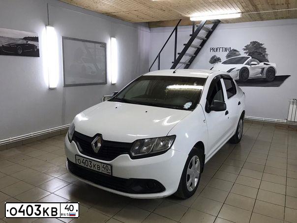 Фото автомобиля RENAULT LOGAN, 2017 — госномер О403КВ40. Цвет: БЕЛЫЙ
