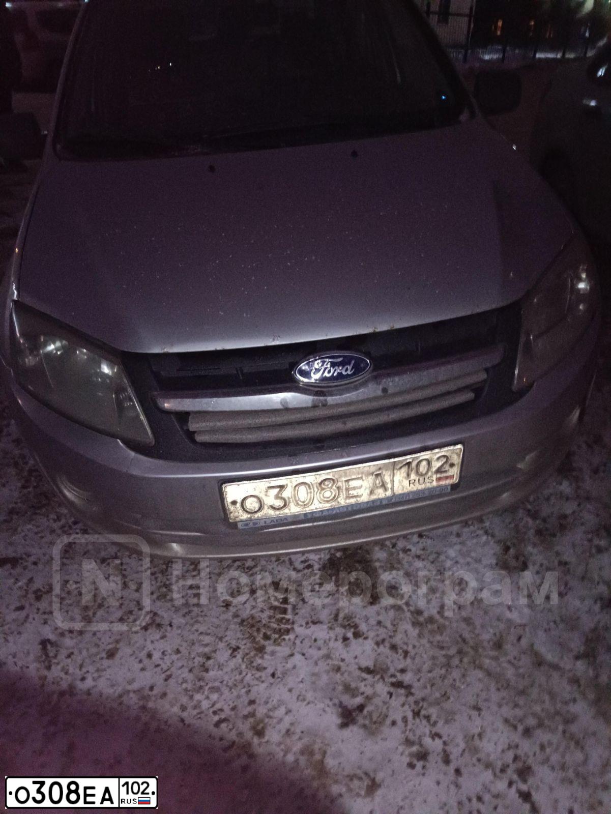Фото автомобиля LADA 2190 GRANTA, 2012 — госномер О308ЕА102. Цвет: Серебристый