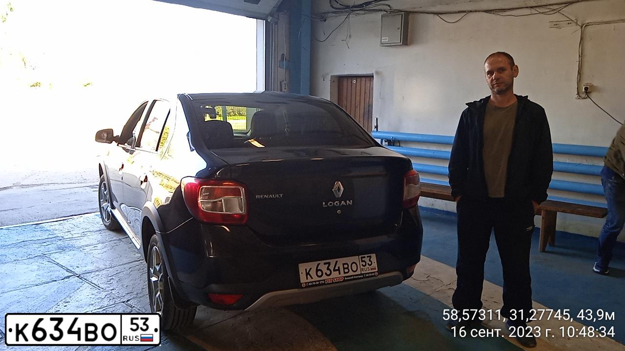 Фото автомобиля RENAULT LOGAN, 2019 — госномер К634ВО53. Цвет: ЧЕРНЫЙ