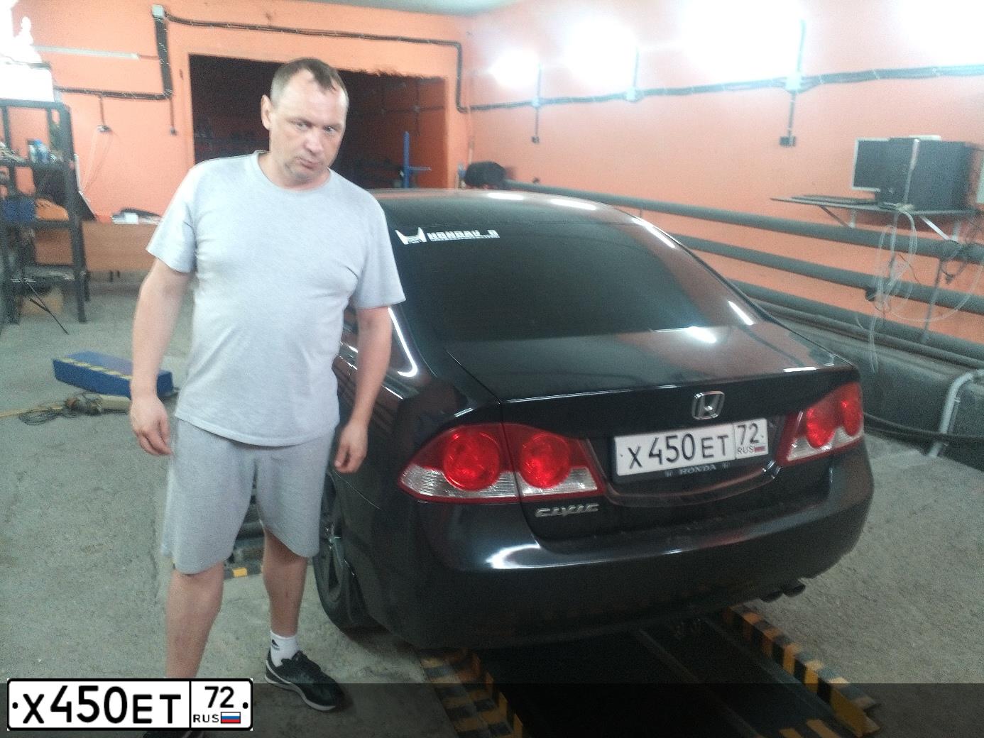 Фото автомобиля HONDA CIVIC, 2008 — госномер Р990ТЕ72. Цвет: ЧЕРНЫЙ