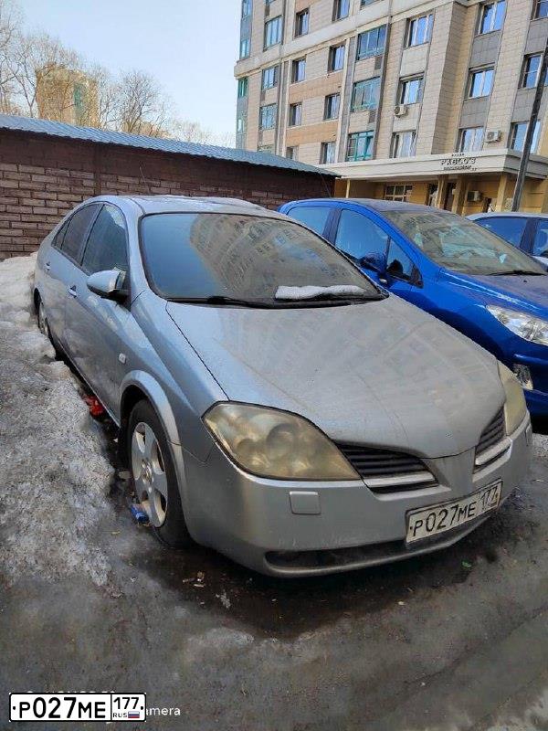 Фото автомобиля NISSAN PRIMERA, 2004 — госномер Р027МЕ177. Цвет: СЕРЫЙ МЕТАЛЛИК
