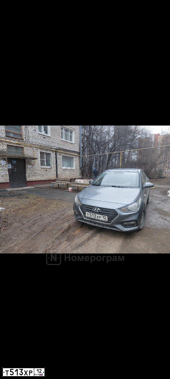Фото автомобиля HYUNDAI SOLARIS, 2017 — госномер Т513ХР12. Цвет: Серый