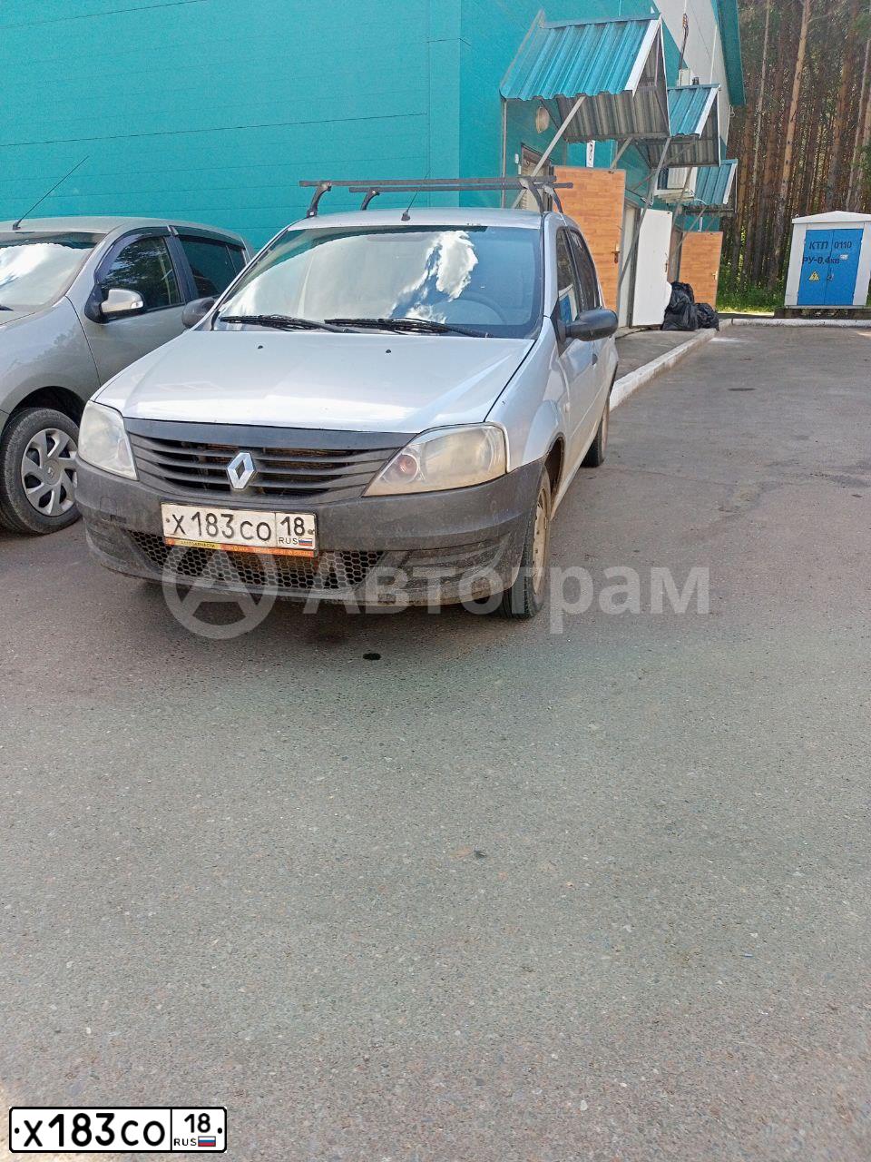 Фото автомобиля RENAULT LOGAN, 2012 — госномер Х183СО18. Цвет: СВЕТЛО-СЕРЫЙ