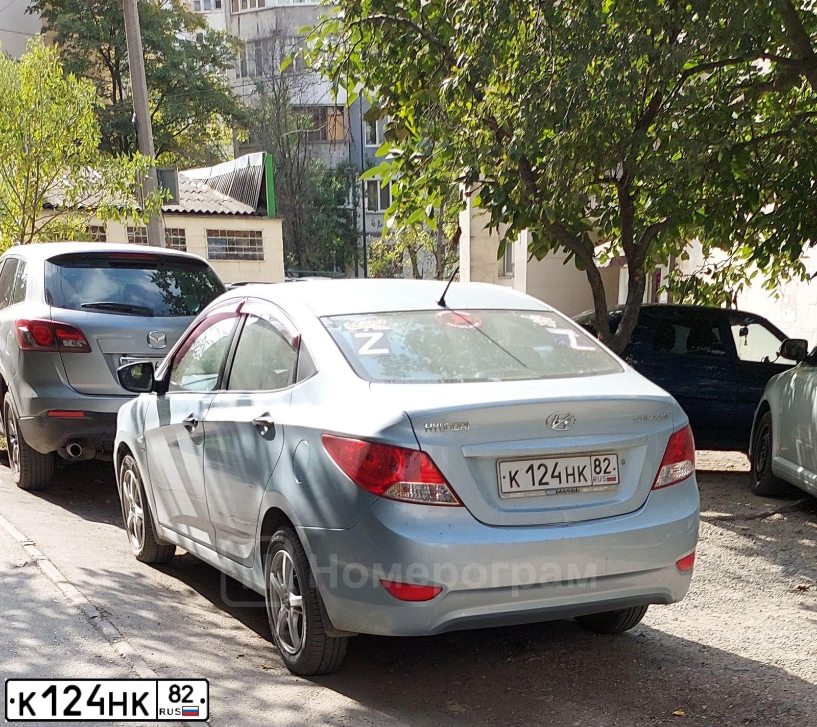 Фото автомобиля HYUNDAI SOLARIS, 2014 — госномер К124НК82. Цвет: СЕРЕБРИСТО-ГОЛУБОЙ