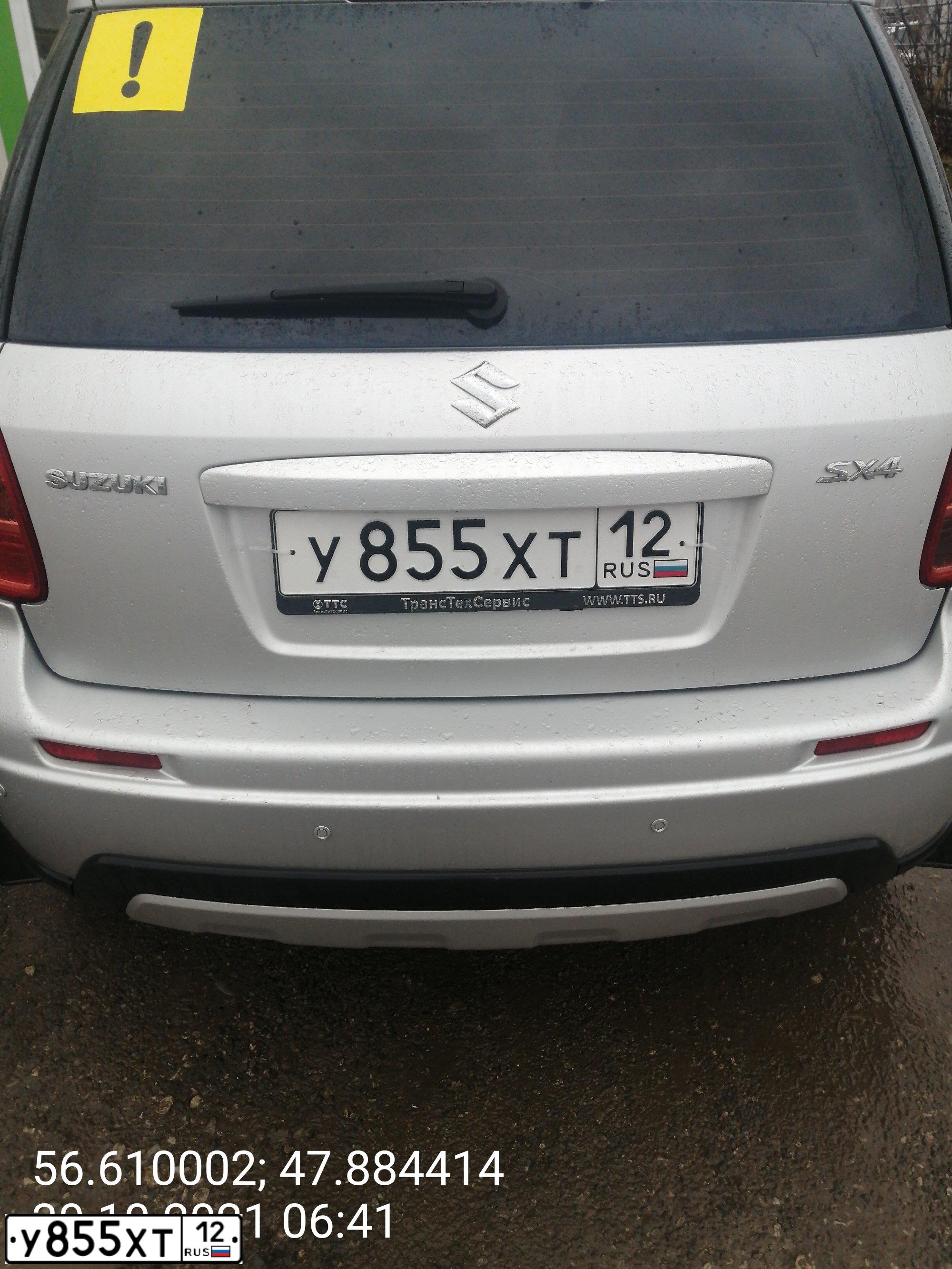 Фото автомобиля SUZUKI SX 4, 2012 — госномер У855ХТ12. Цвет: Серебристый
